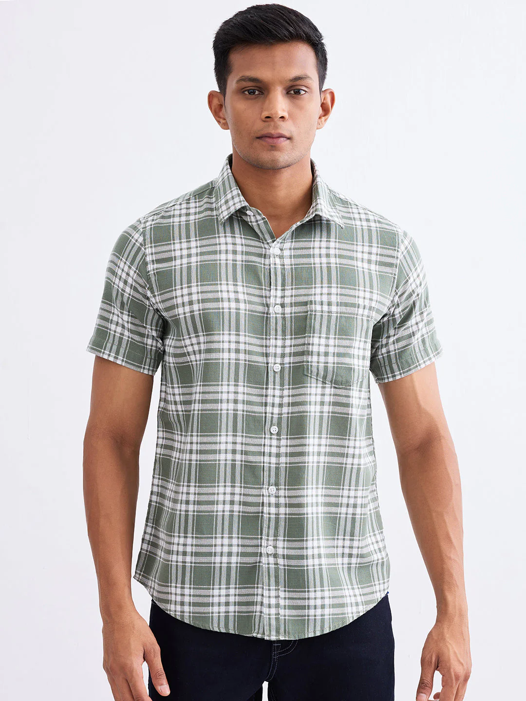 Men Shirt Green Slim Fit - Image 2