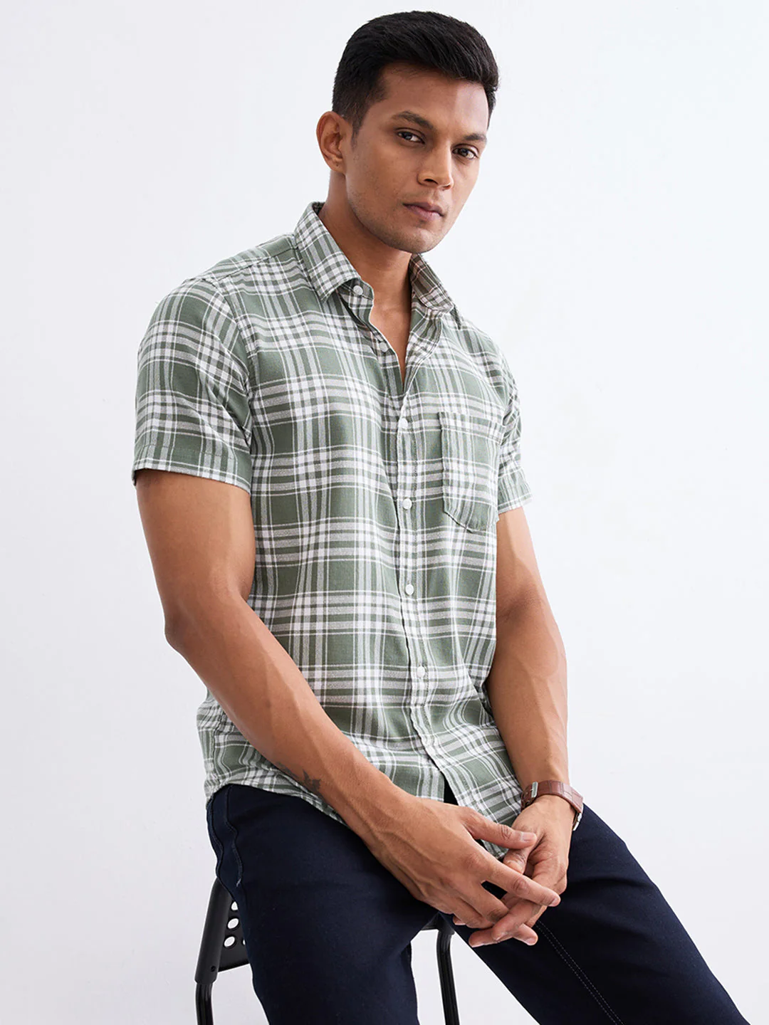 Men Shirt Green Slim Fit - Image 7