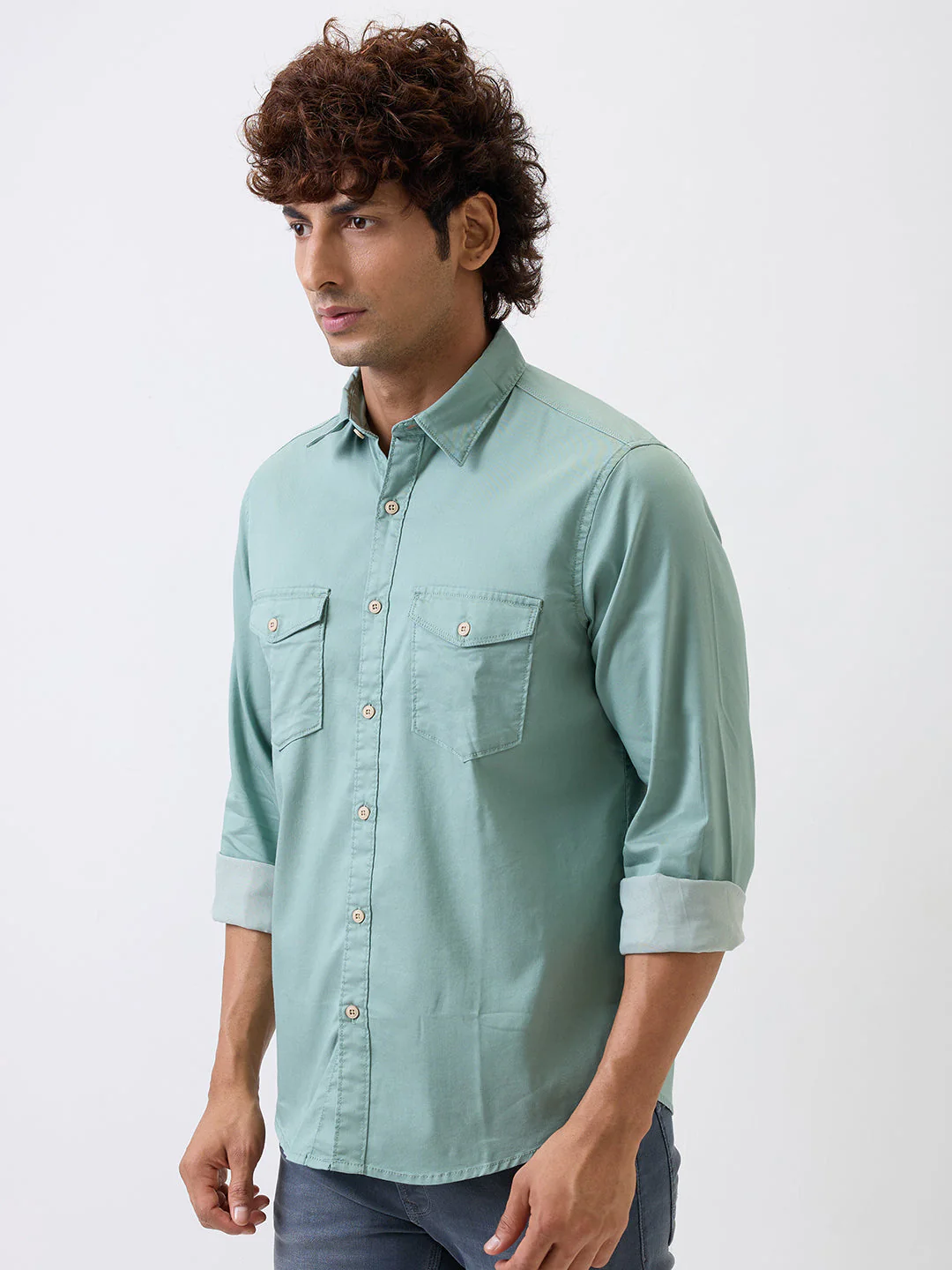 Men Shirt Green Slim Fit - Image 3