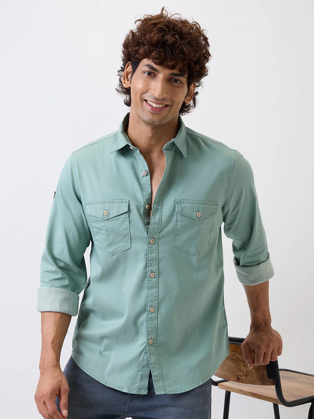 Men Shirt Green Slim Fit - Image 7