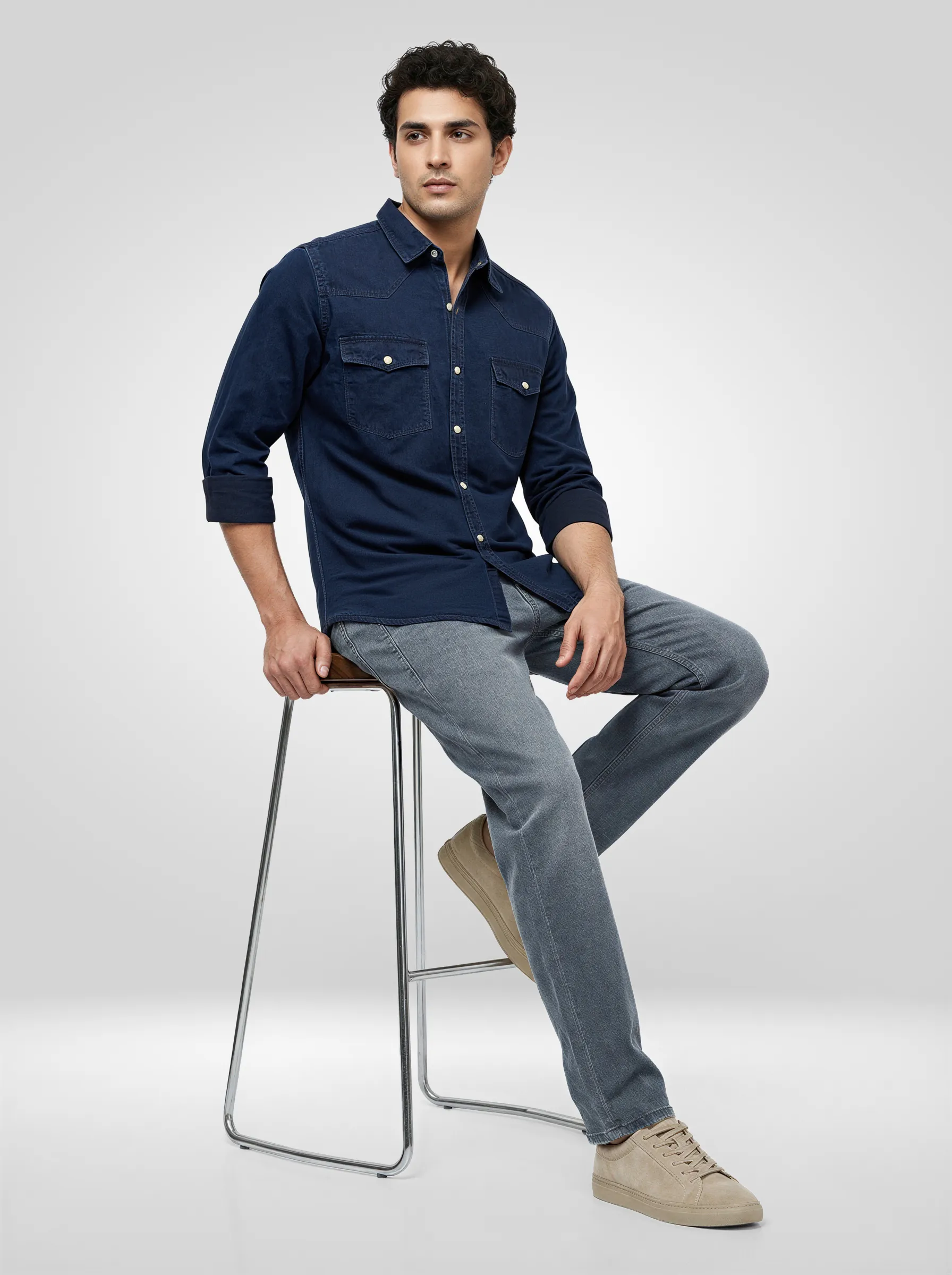 Men Shirt Denim Dark Blue Regular Fit - Image 2