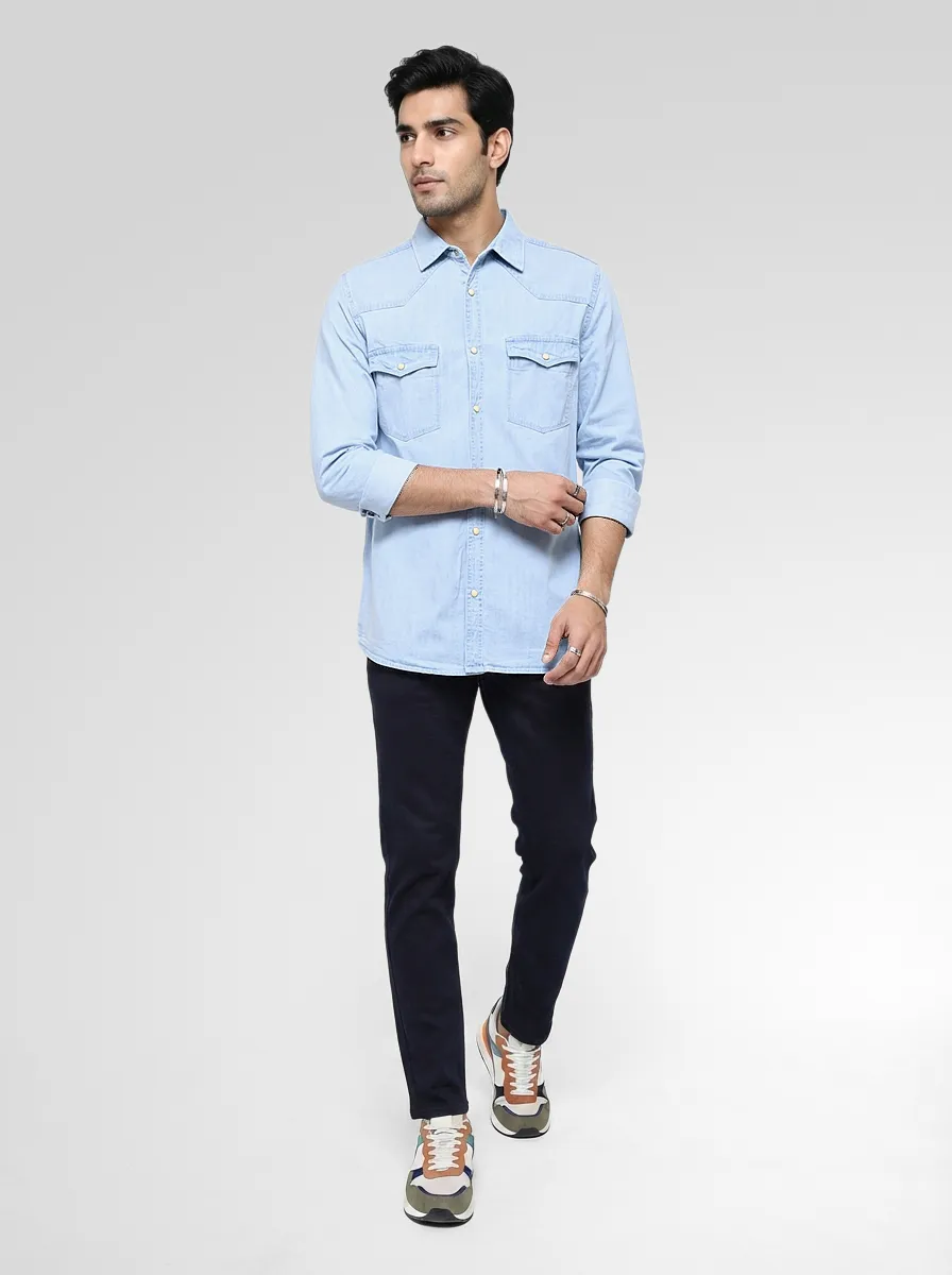 Men Shirt Denim Light Blue Regular Fit - Image 2
