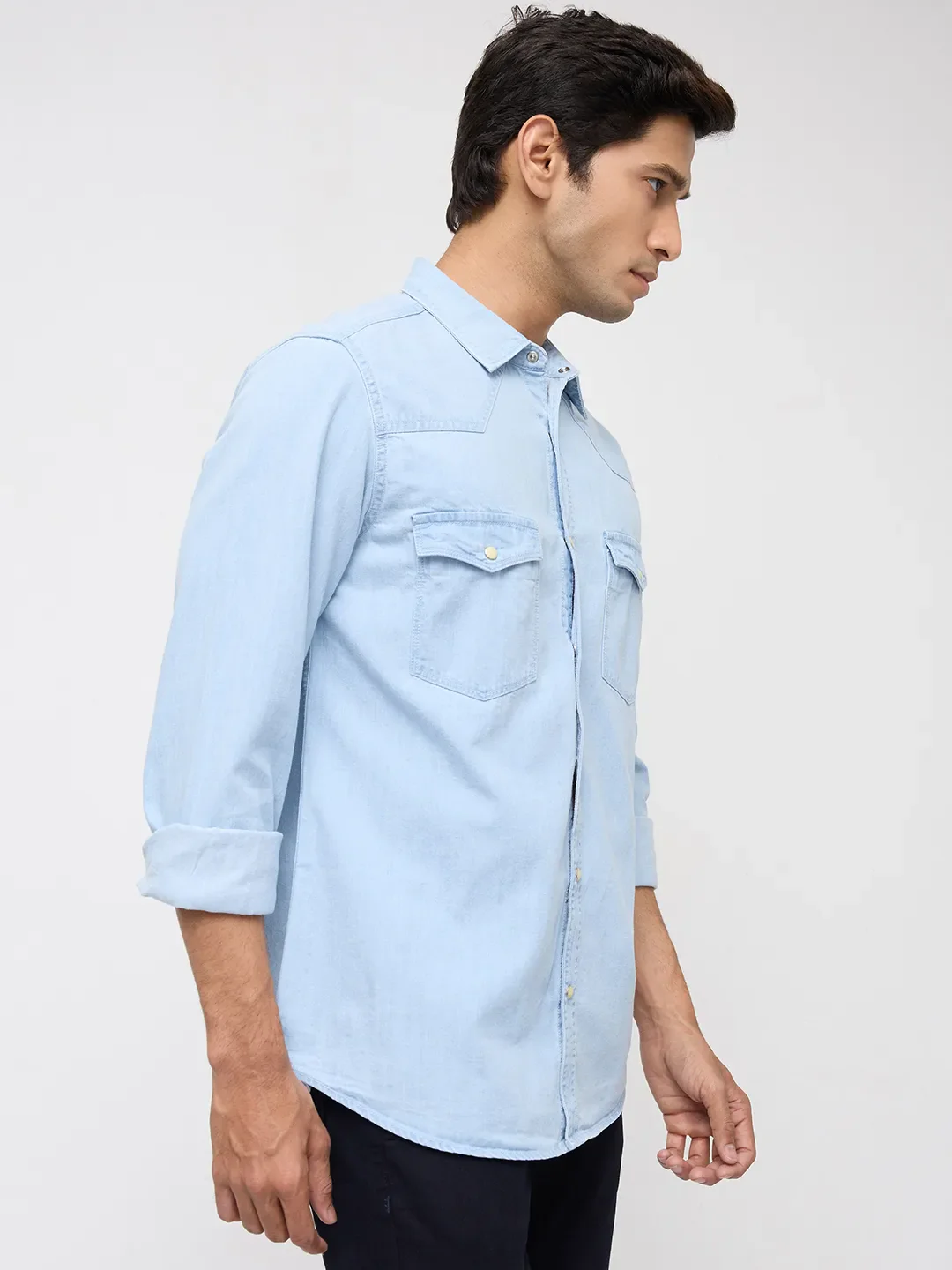 Men Shirt Denim Light Blue Regular Fit - Image 3