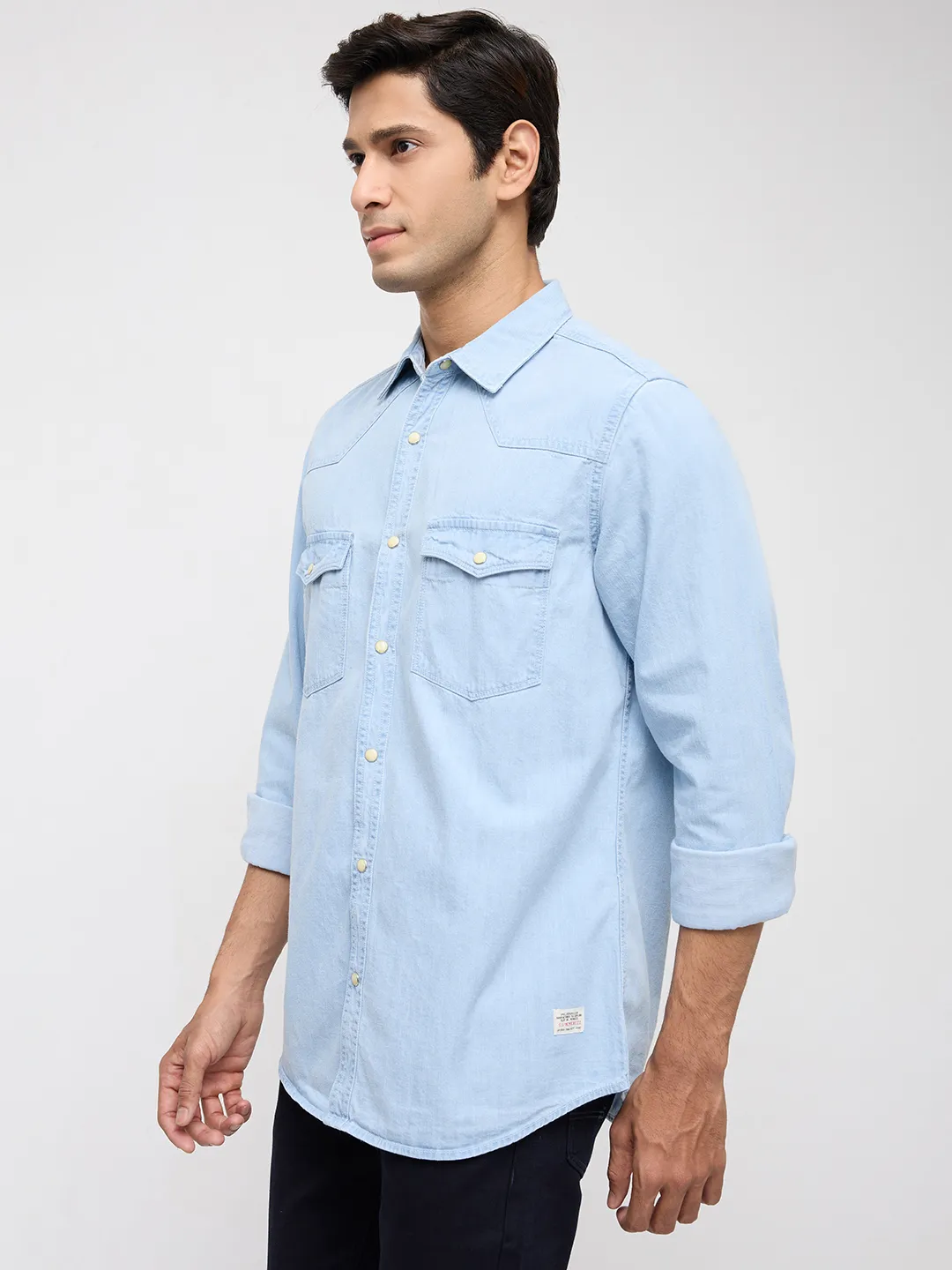 Men Shirt Denim Light Blue Regular Fit - Image 4