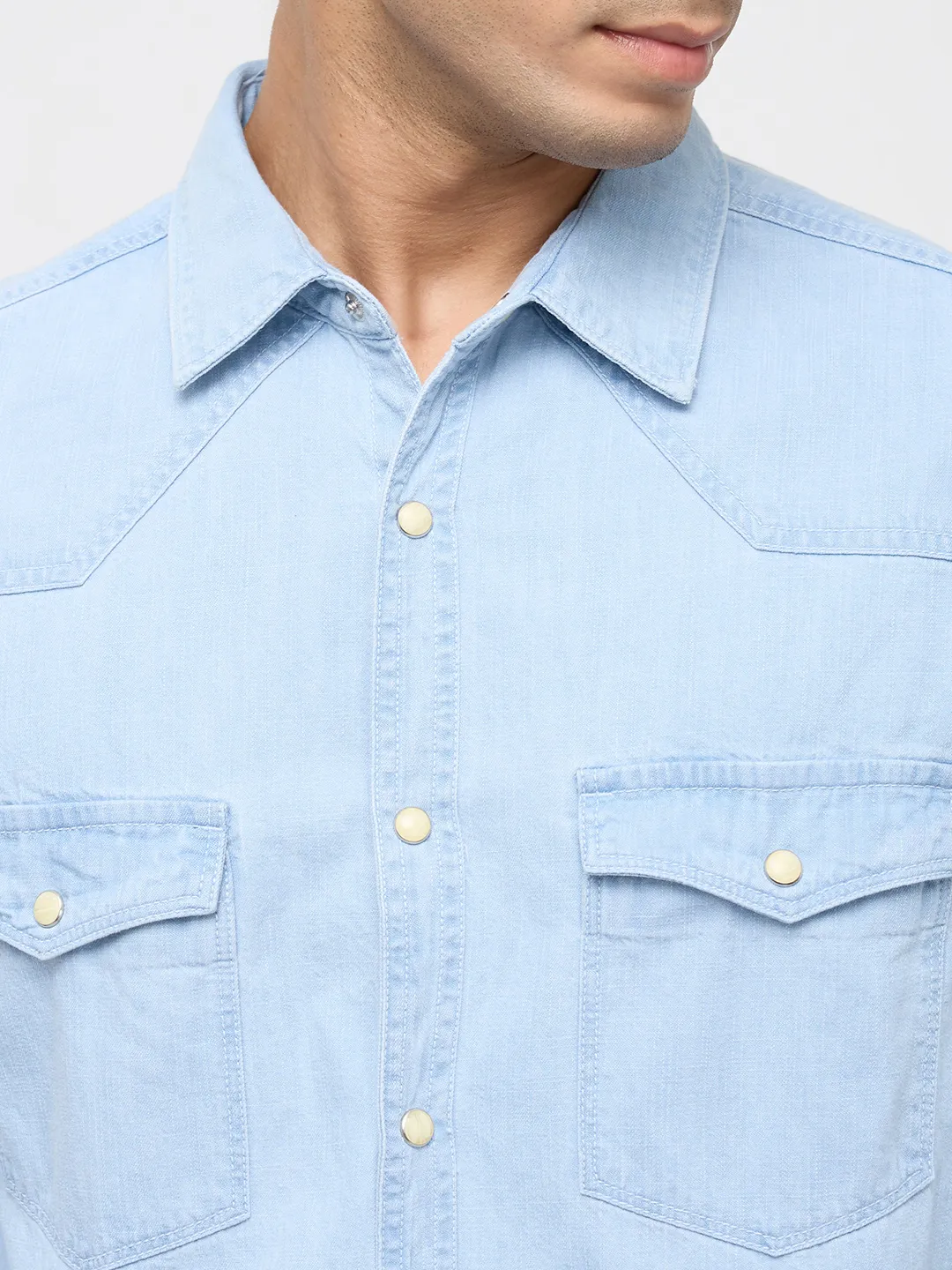 Men Shirt Denim Light Blue Regular Fit - Image 6