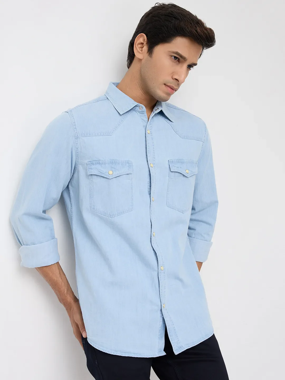 Men Shirt Denim Light Blue Regular Fit - Image 7
