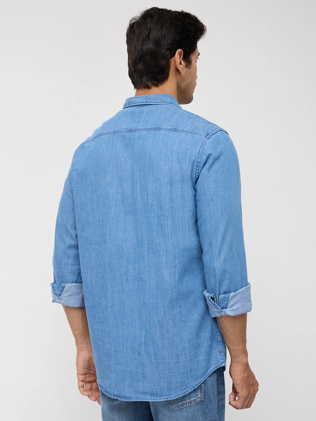 Men Shirt Denim Mid Blue Regular Fit - Image 5