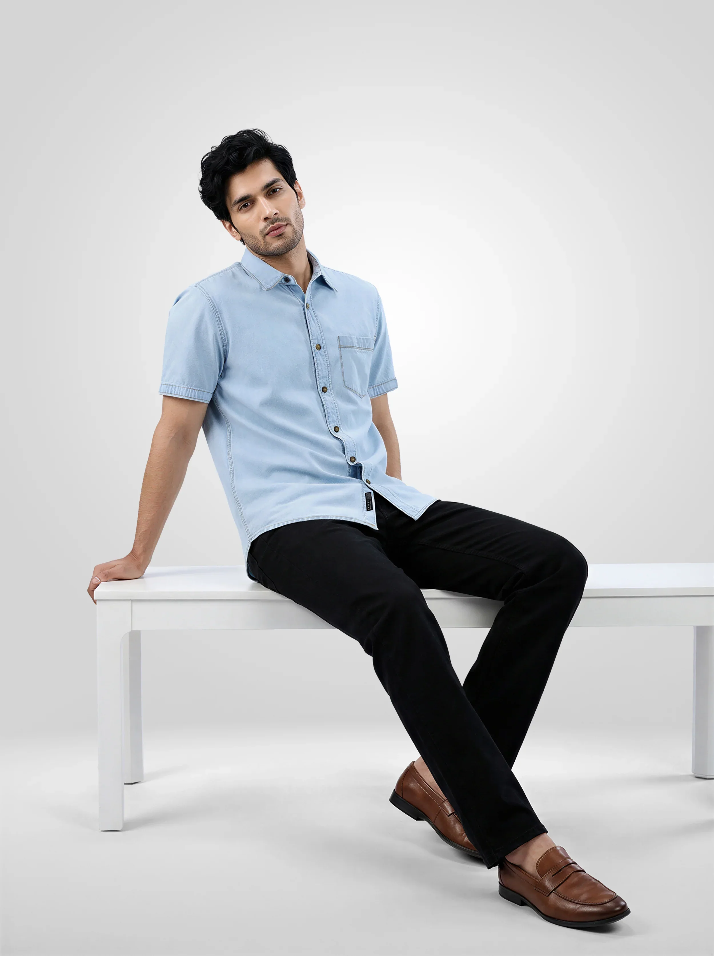 Men Shirt Light Blue Regular Fit - Image 2