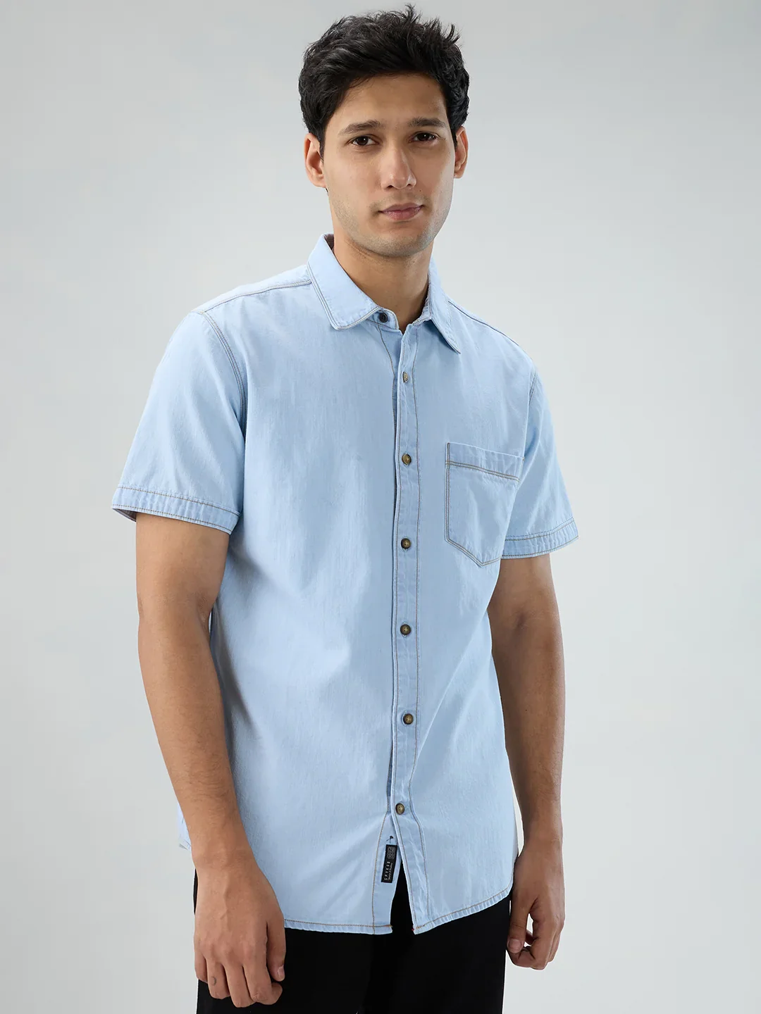 Men Shirt Light Blue Regular Fit - Image 3