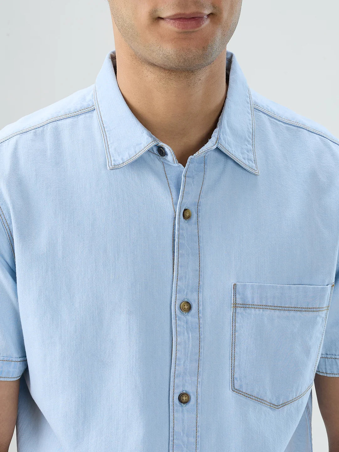 Men Shirt Light Blue Regular Fit - Image 4