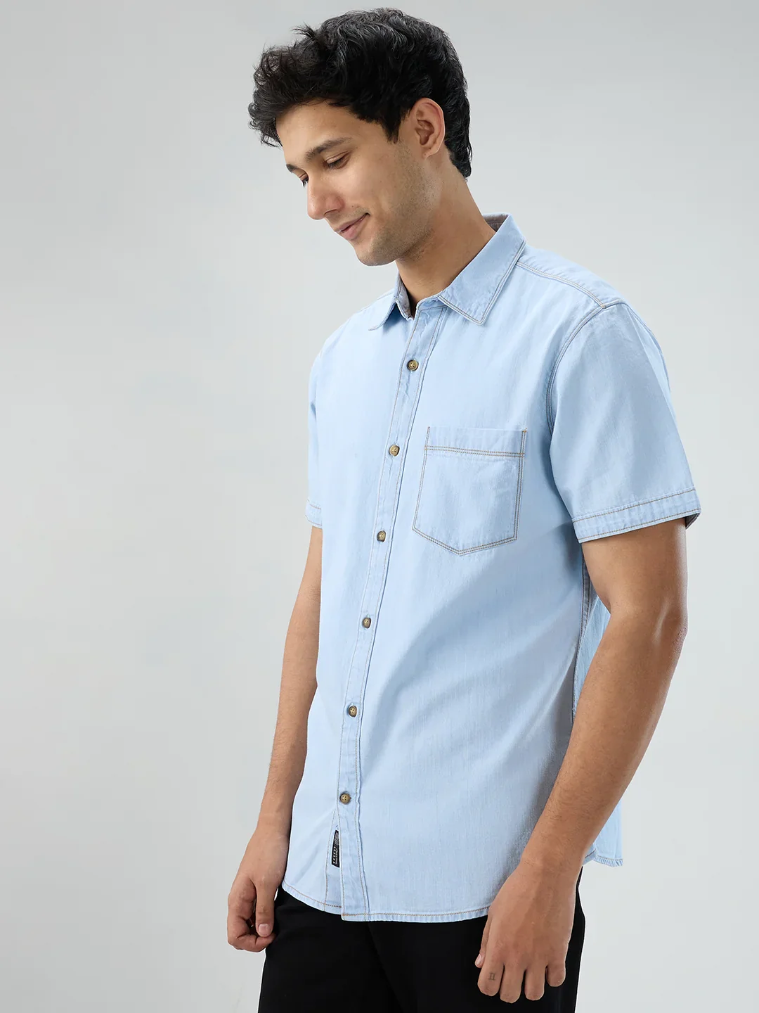 Men Shirt Light Blue Regular Fit - Image 5