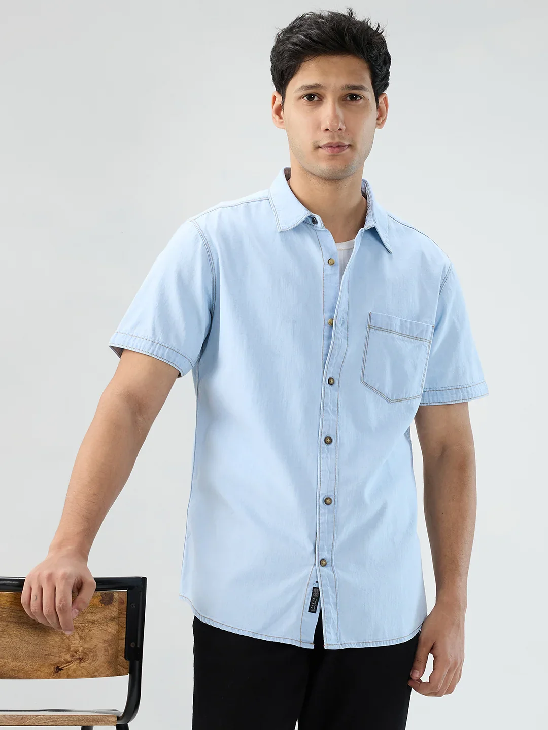 Men Shirt Light Blue Regular Fit - Image 6