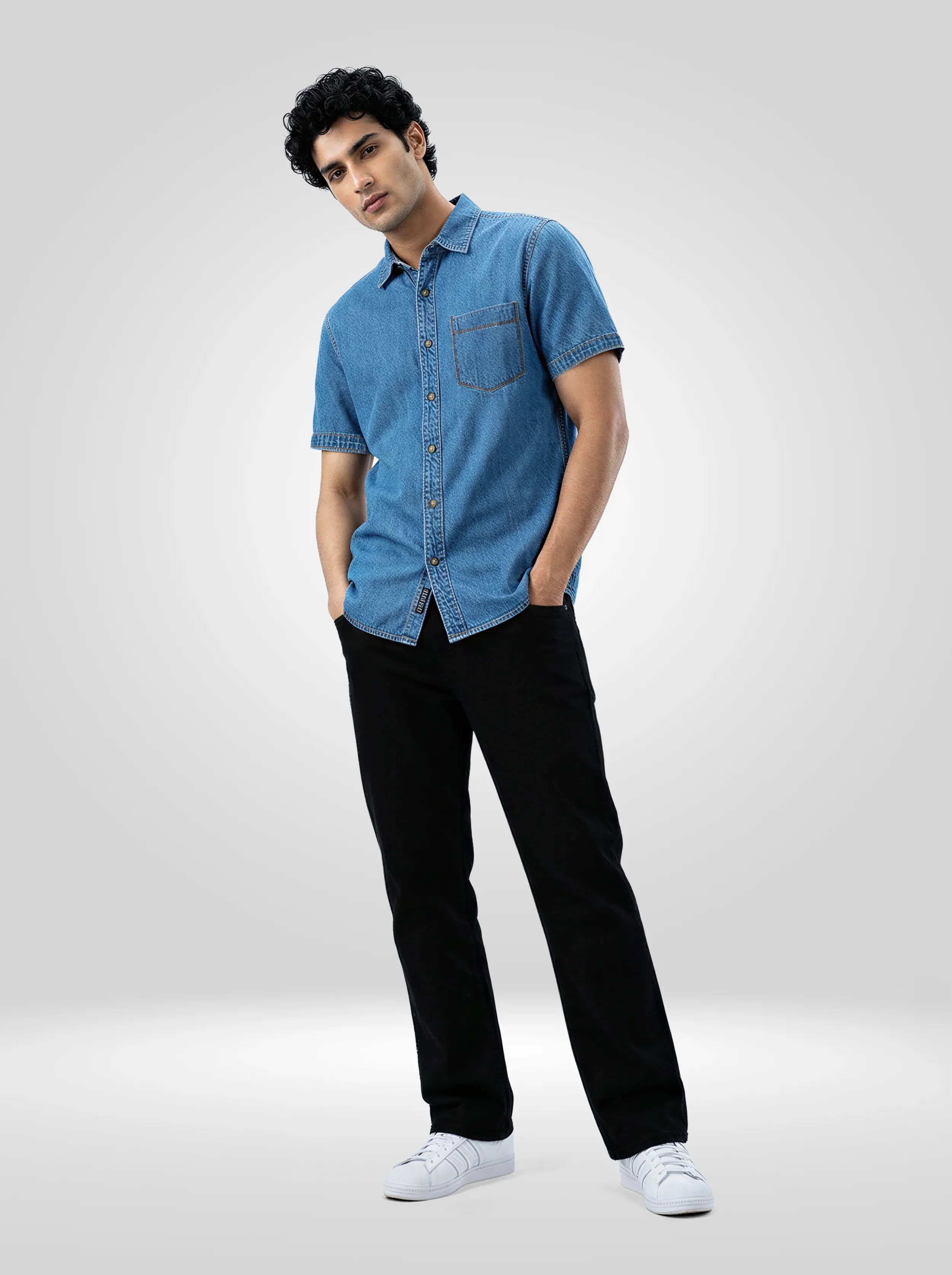 Men Shirt Mid Blue Regular Fit - Image 2