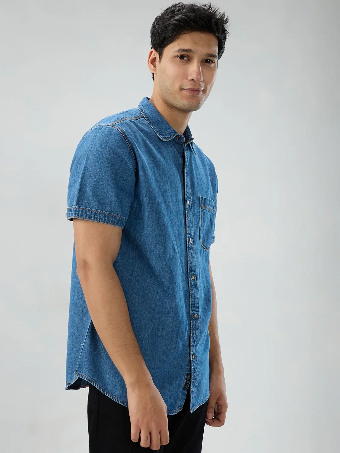 Men Shirt Mid Blue Regular Fit - Image 3