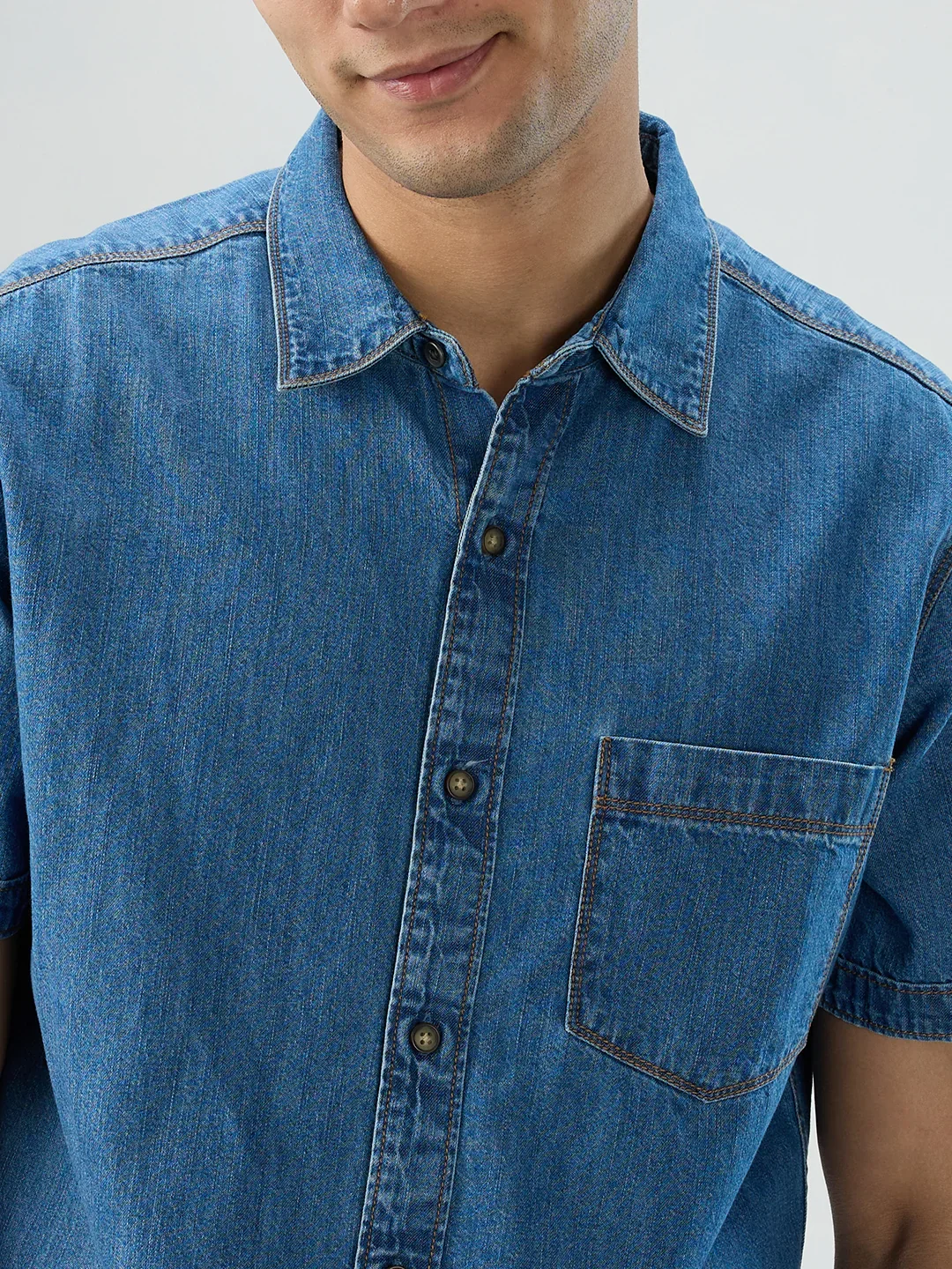 Men Shirt Mid Blue Regular Fit - Image 4