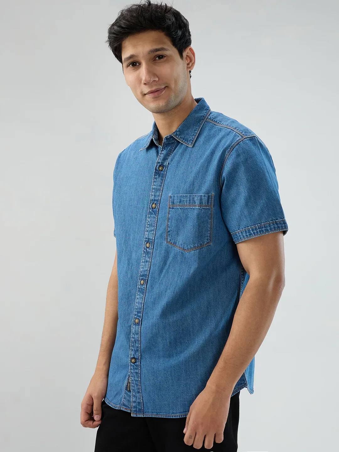 Men Shirt Mid Blue Regular Fit - Image 5
