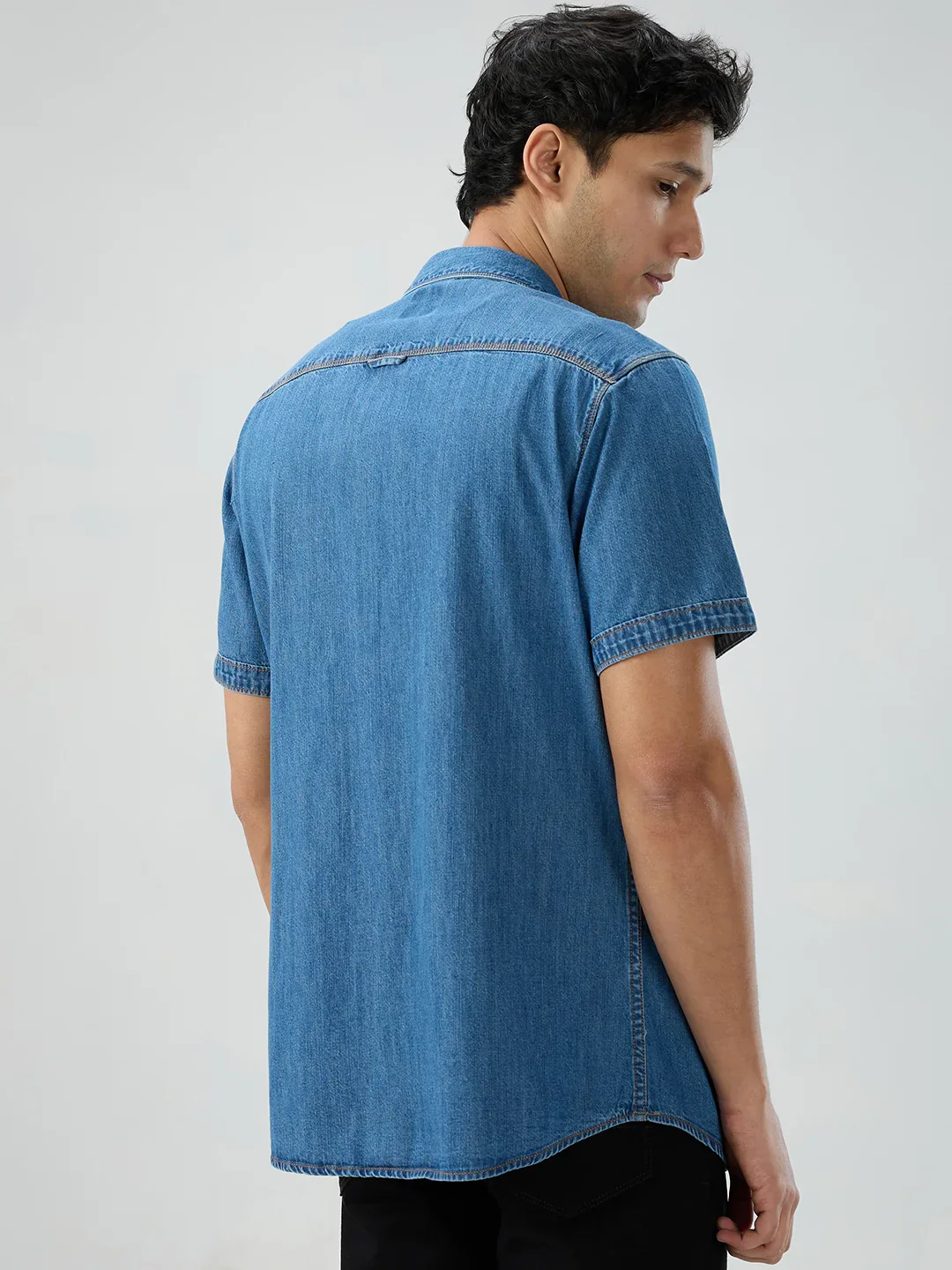 Men Shirt Mid Blue Regular Fit - Image 6