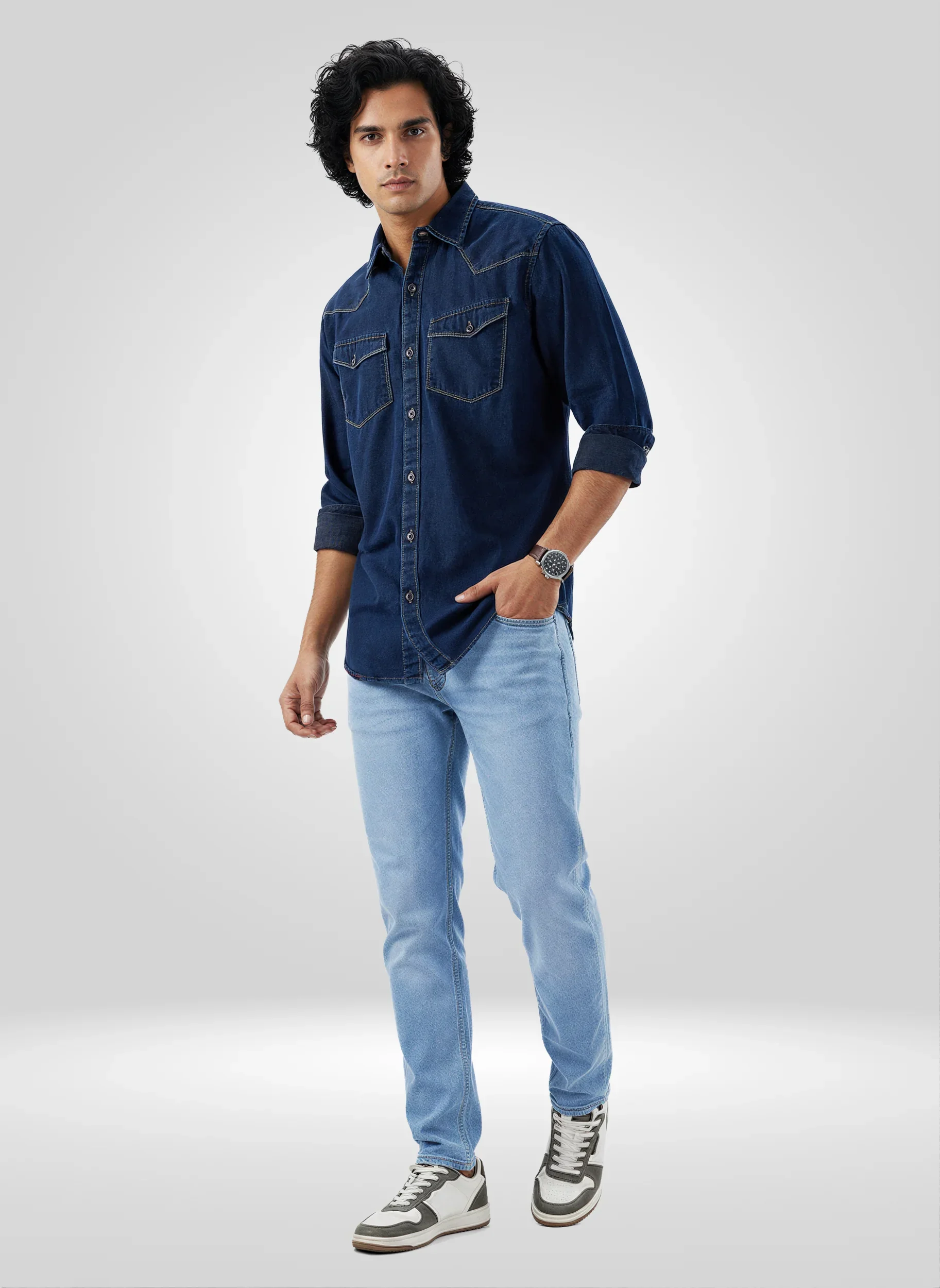 Men Shirt Dark Blue Regular Fit - Image 2