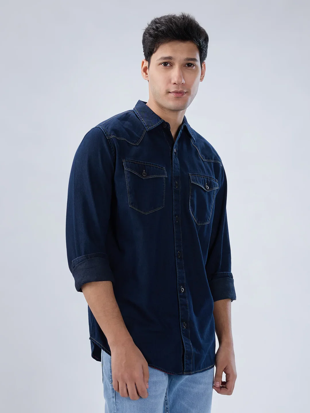 Men Shirt Dark Blue Regular Fit - Image 3