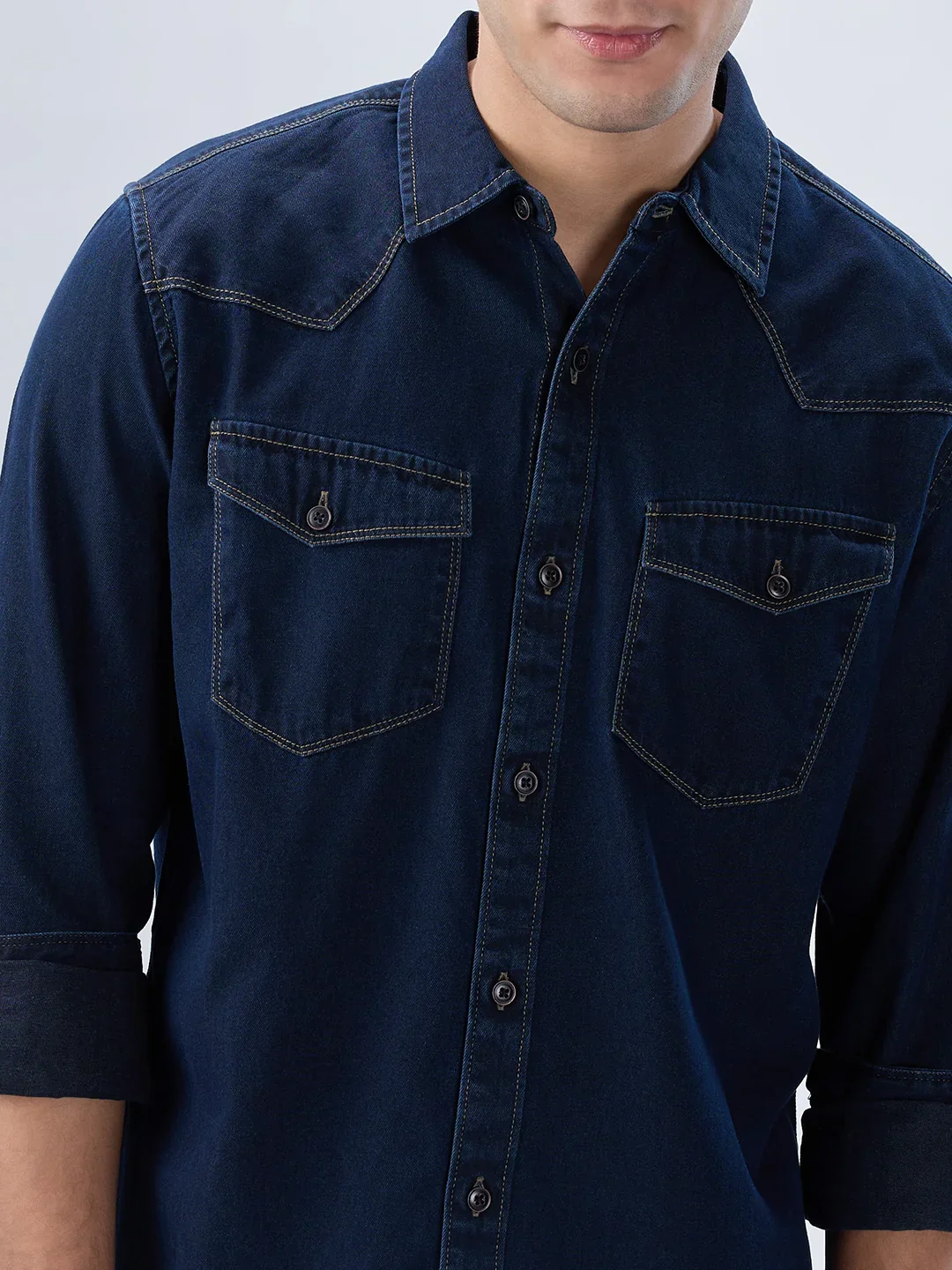 Men Shirt Dark Blue Regular Fit - Image 4