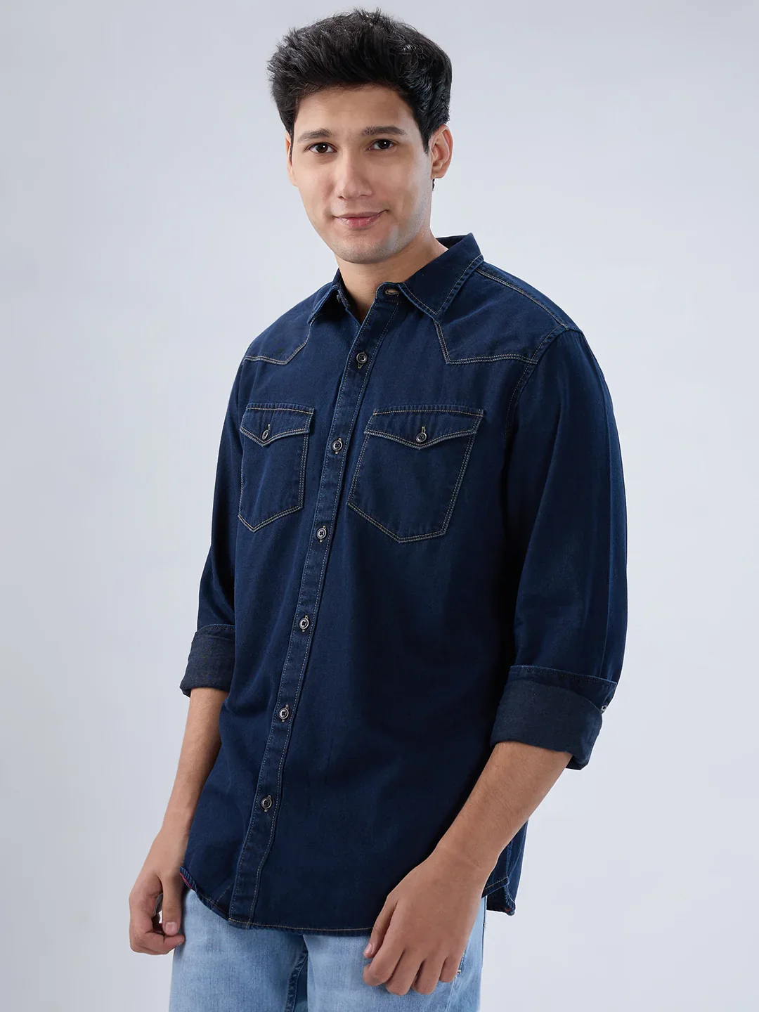 Men Shirt Dark Blue Regular Fit - Image 5