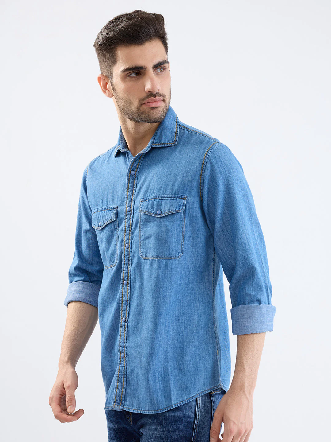 Men Shirt Blue Slim Fit - Image 3