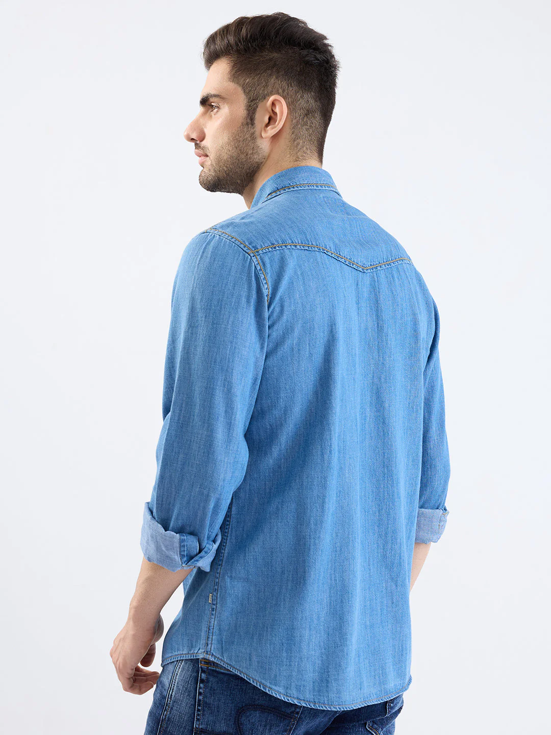 Men Shirt Blue Slim Fit - Image 4