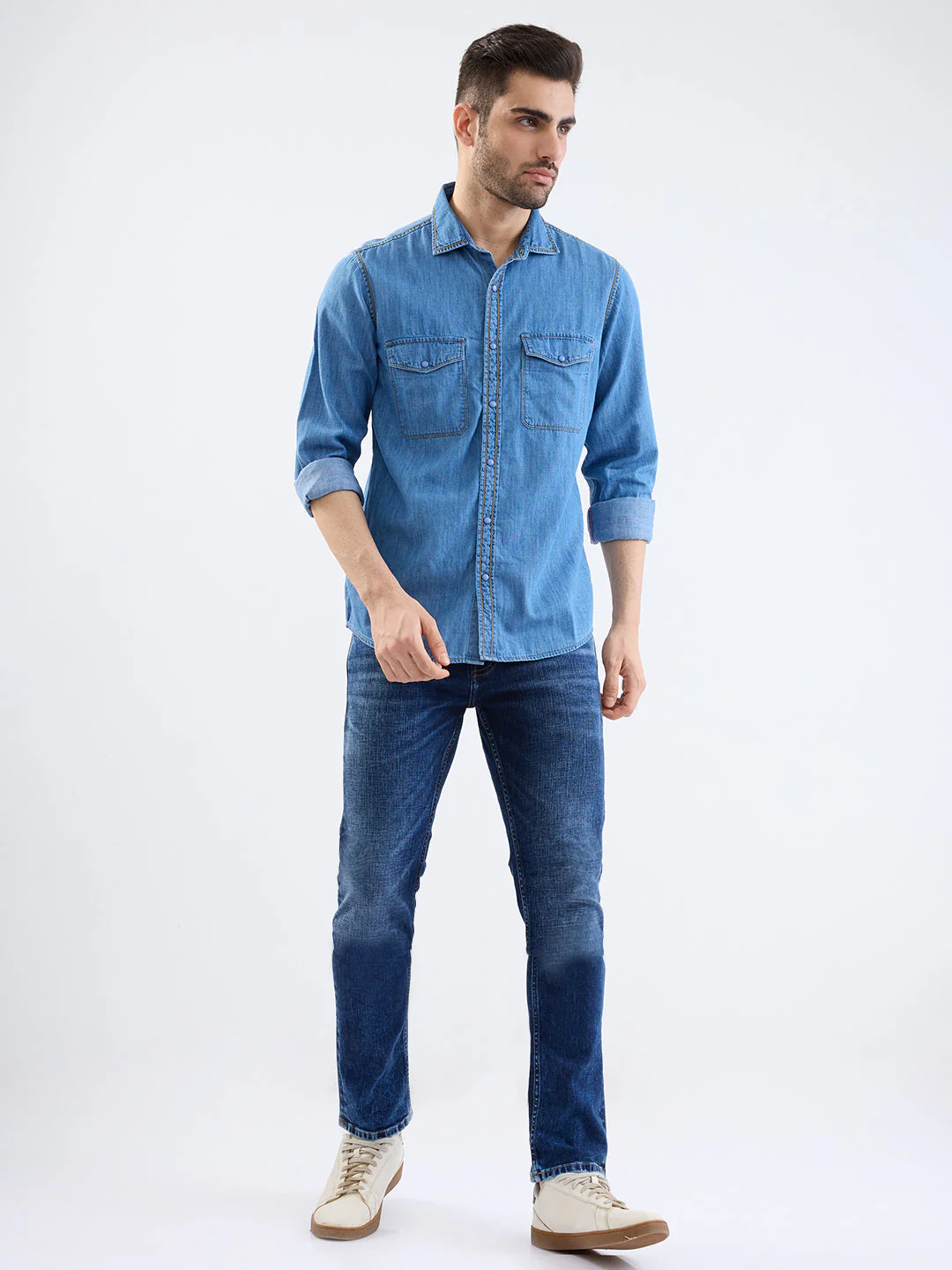 Men Shirt Blue Slim Fit - Image 5