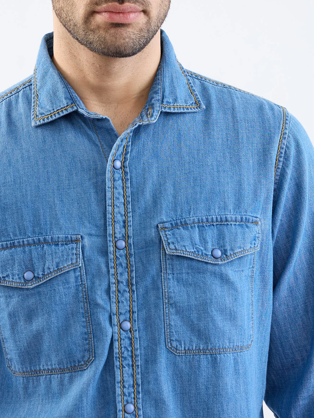 Men Shirt Blue Slim Fit - Image 6