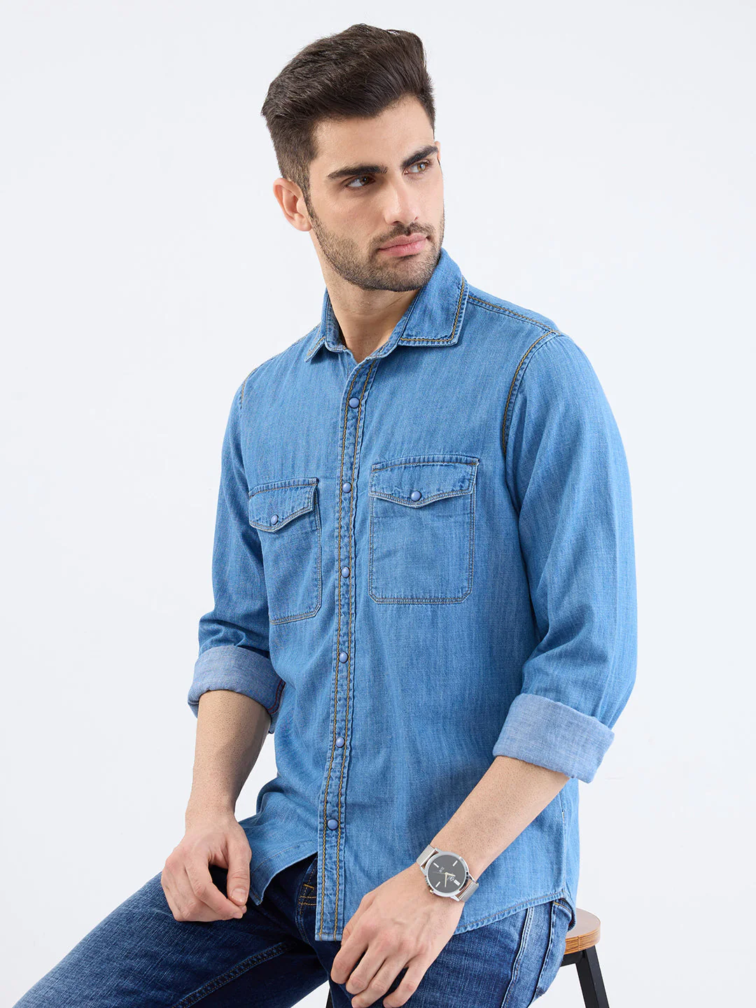 Men Shirt Blue Slim Fit - Image 7