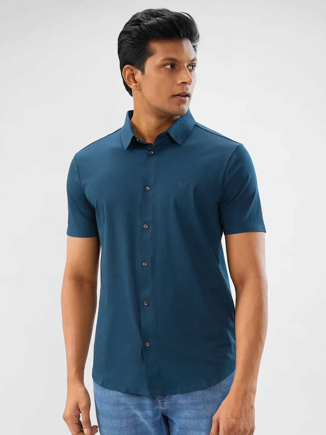 Men Shirt Green Slim Fit - Image 2