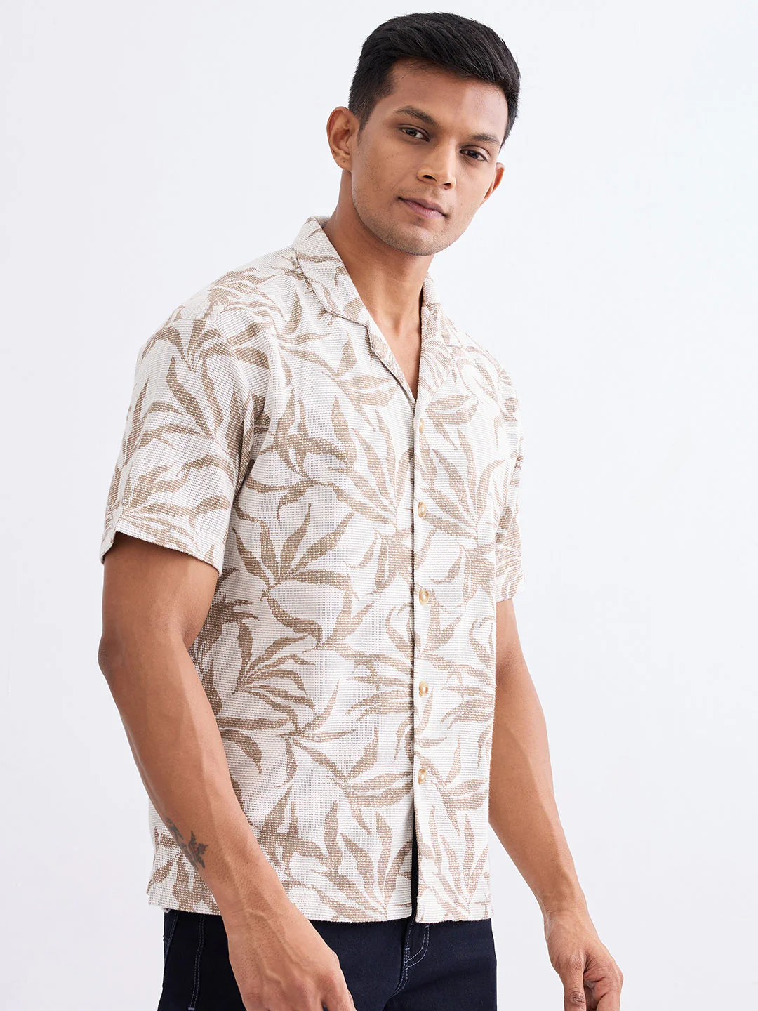 Men Shirt Beige Relaxed Fit - Image 3