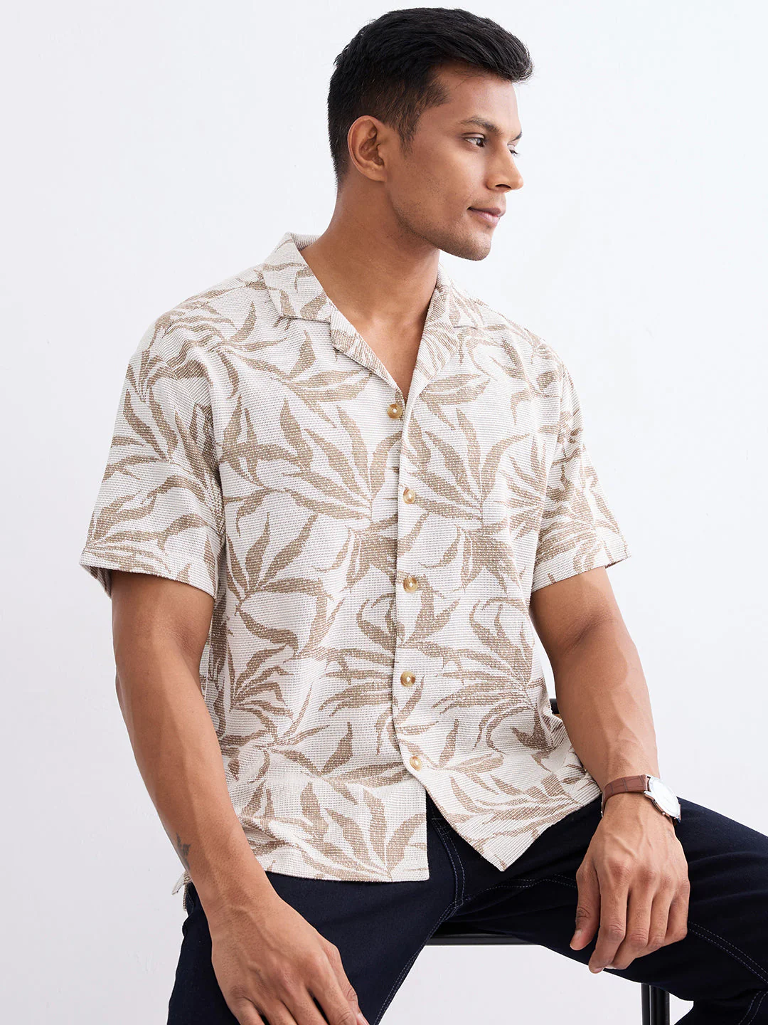Men Shirt Beige Relaxed Fit - Image 7