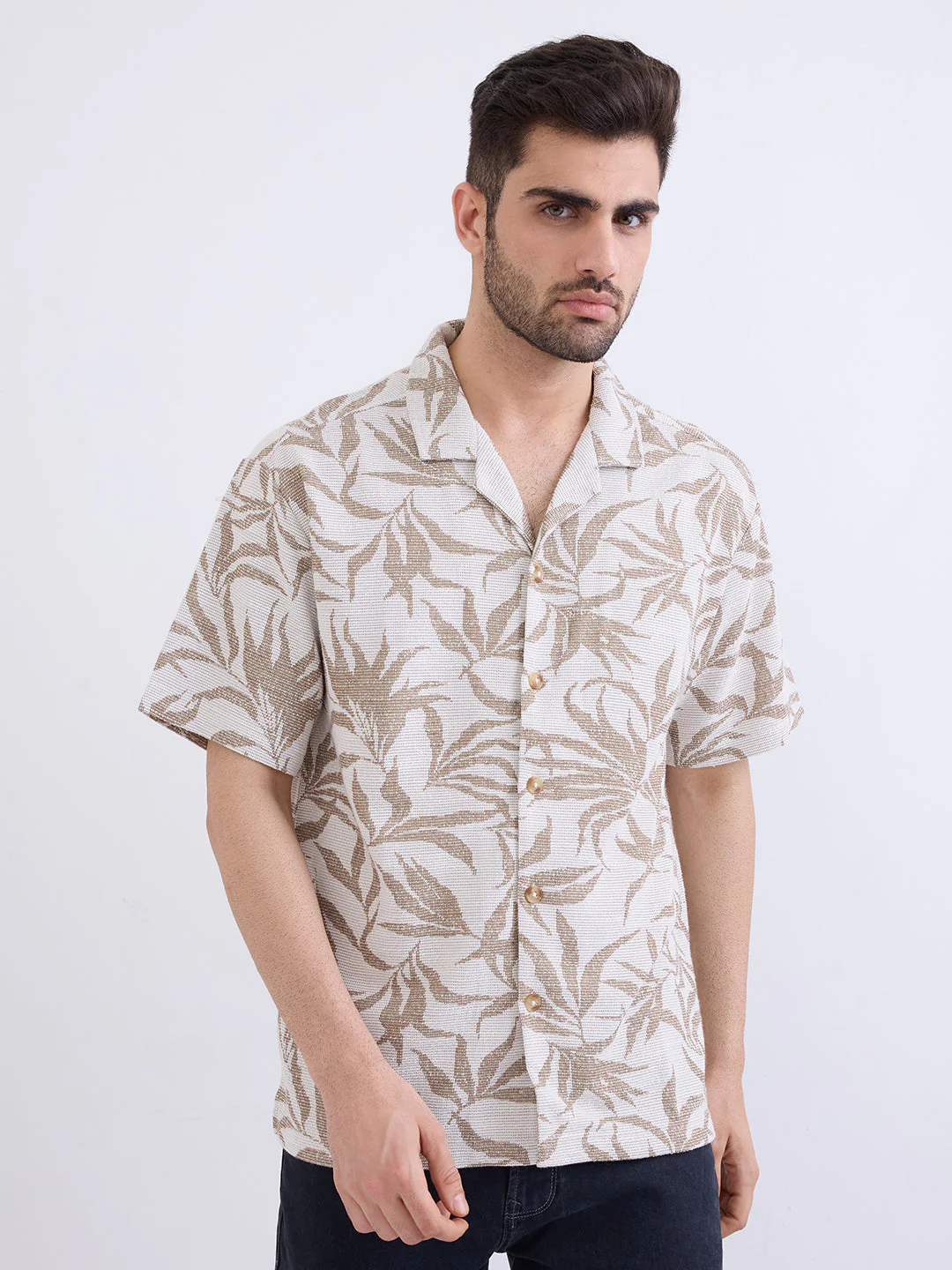 Men Shirt Beige Relaxed Fit - Image 8