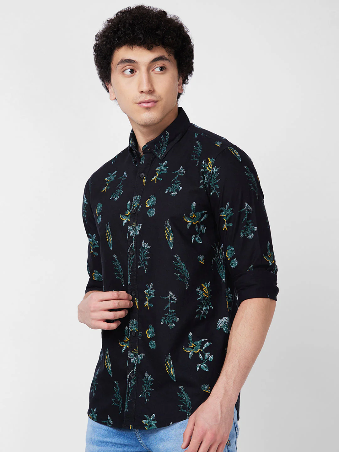 Men Shirt Print Black Regular Fit - Image 4