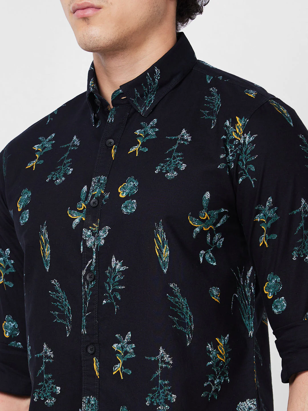 Men Shirt Print Black Regular Fit - Image 5