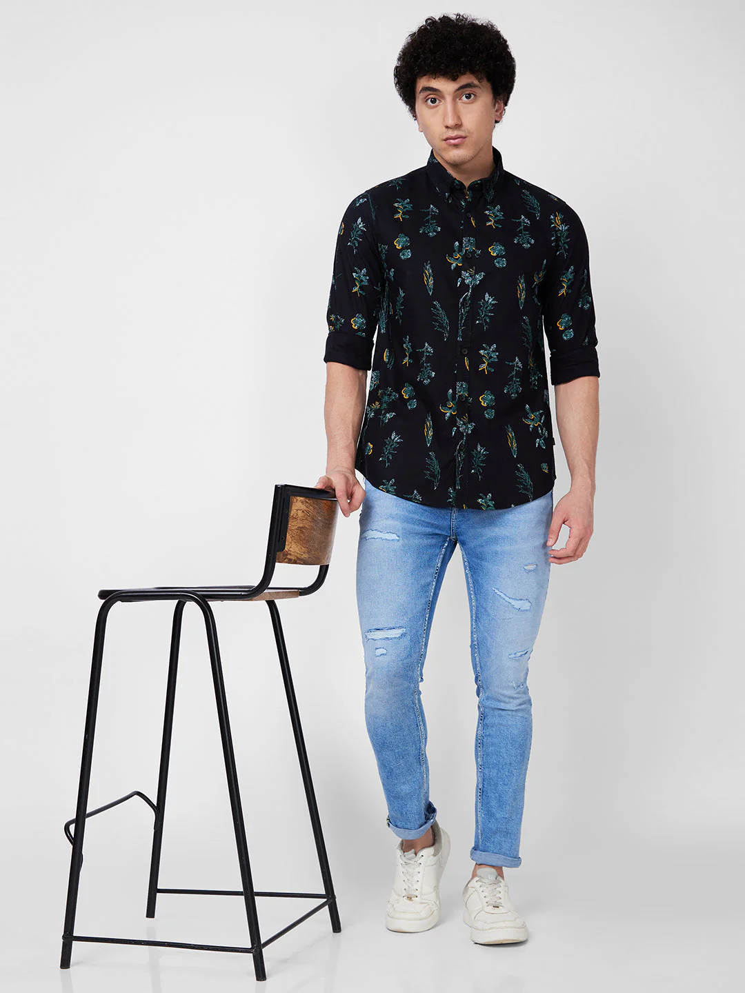 Men Shirt Print Black Regular Fit - Image 6