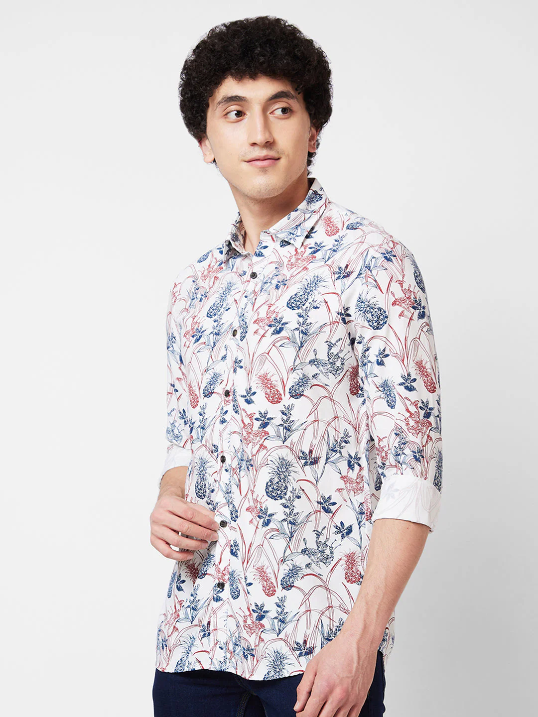 Men Shirt Print White Regular Fit - Image 4