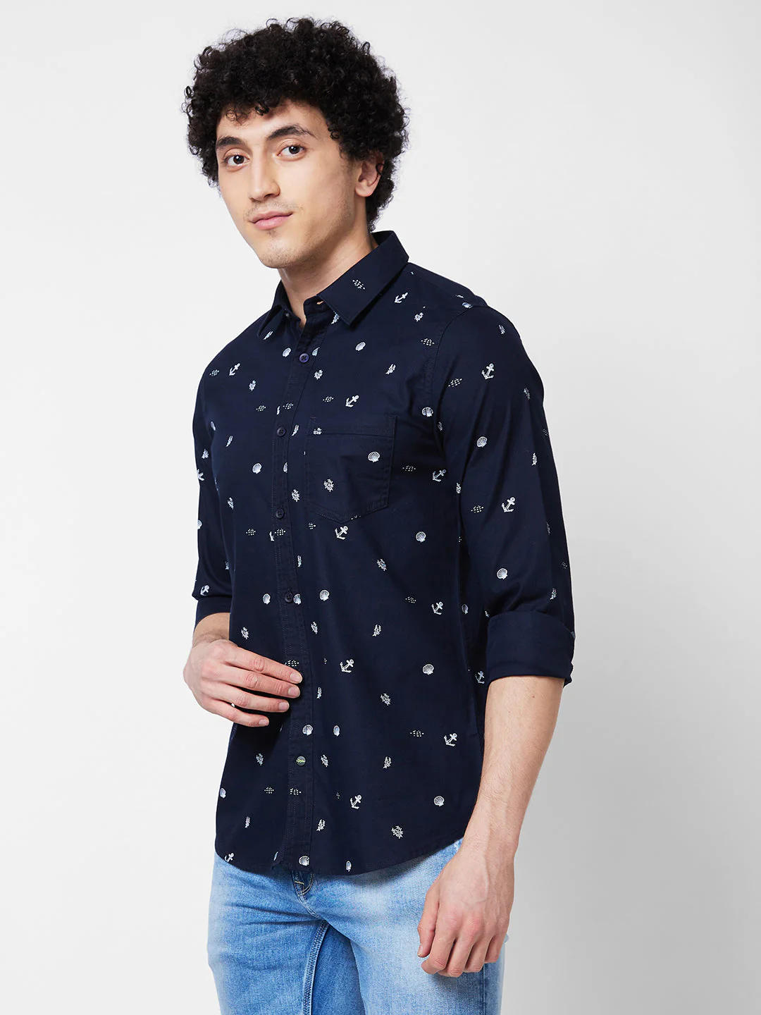 Men Shirt Print Blue Regular Fit - Image 3