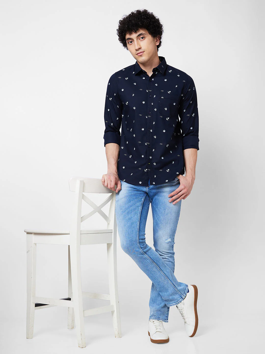 Men Shirt Print Blue Regular Fit - Image 6