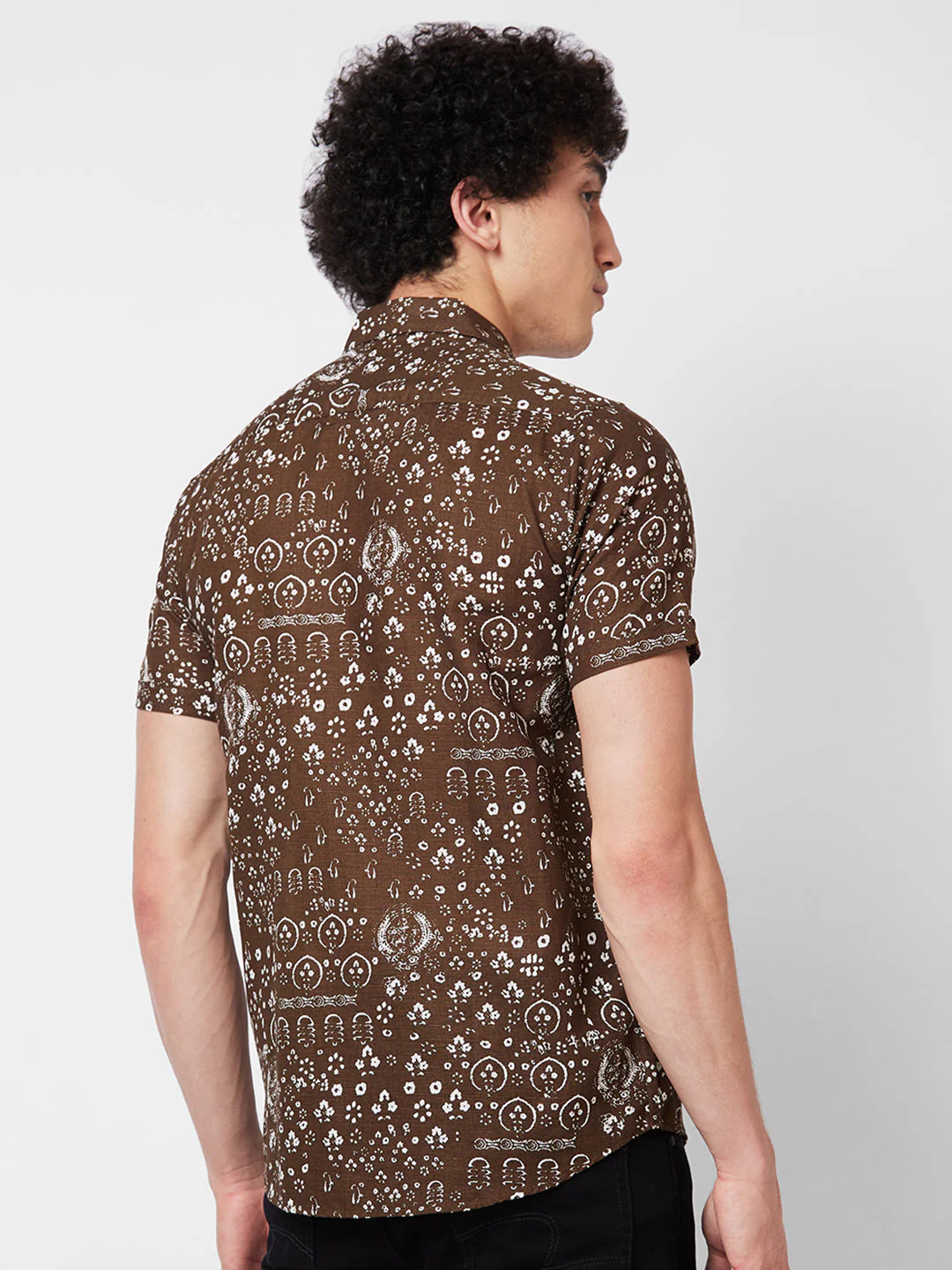 Men Shirt Print Brown Regular Fit - Image 3
