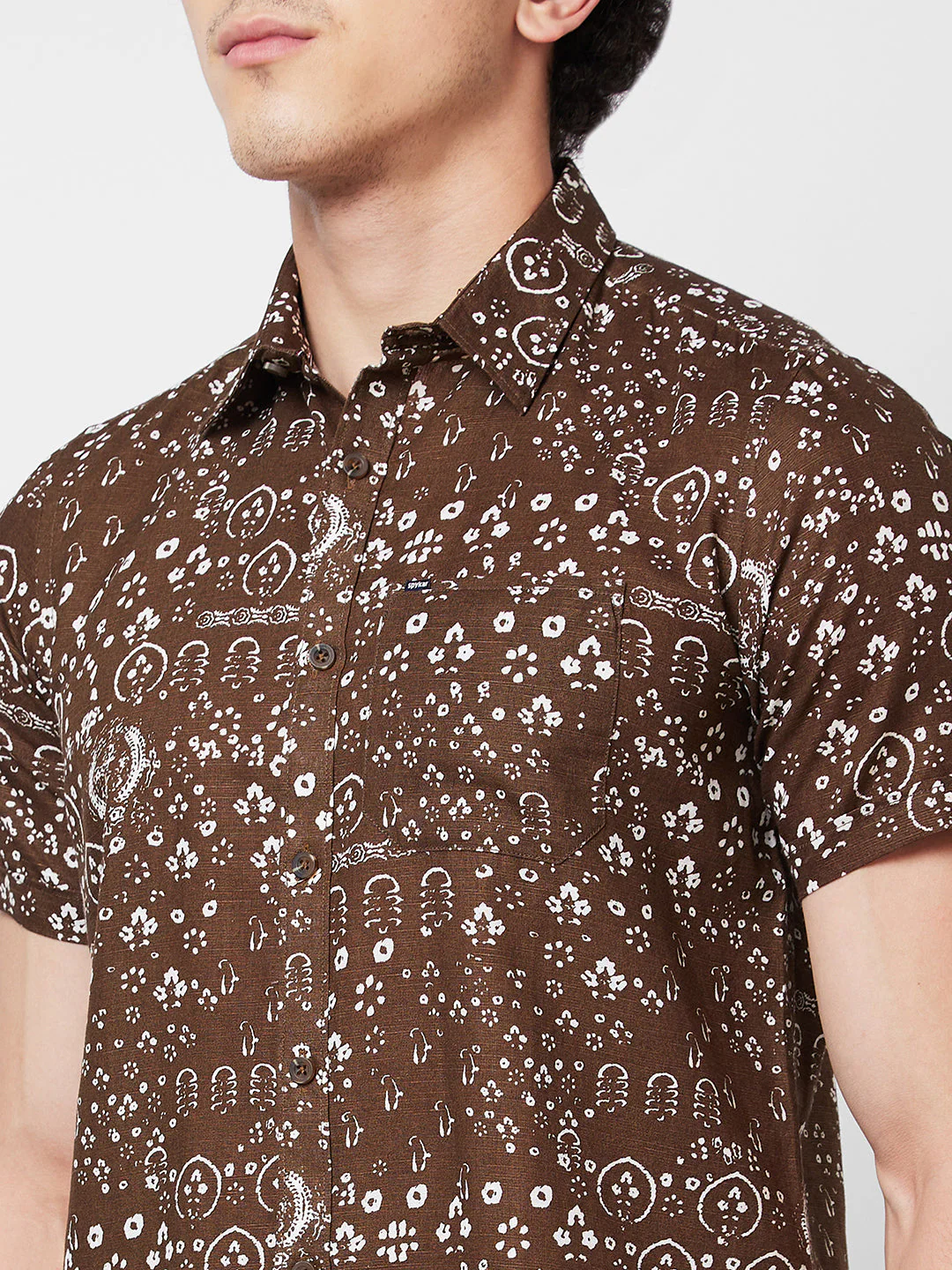Men Shirt Print Brown Regular Fit - Image 5