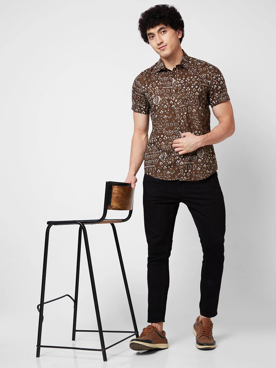 Men Shirt Print Brown Regular Fit - Image 6