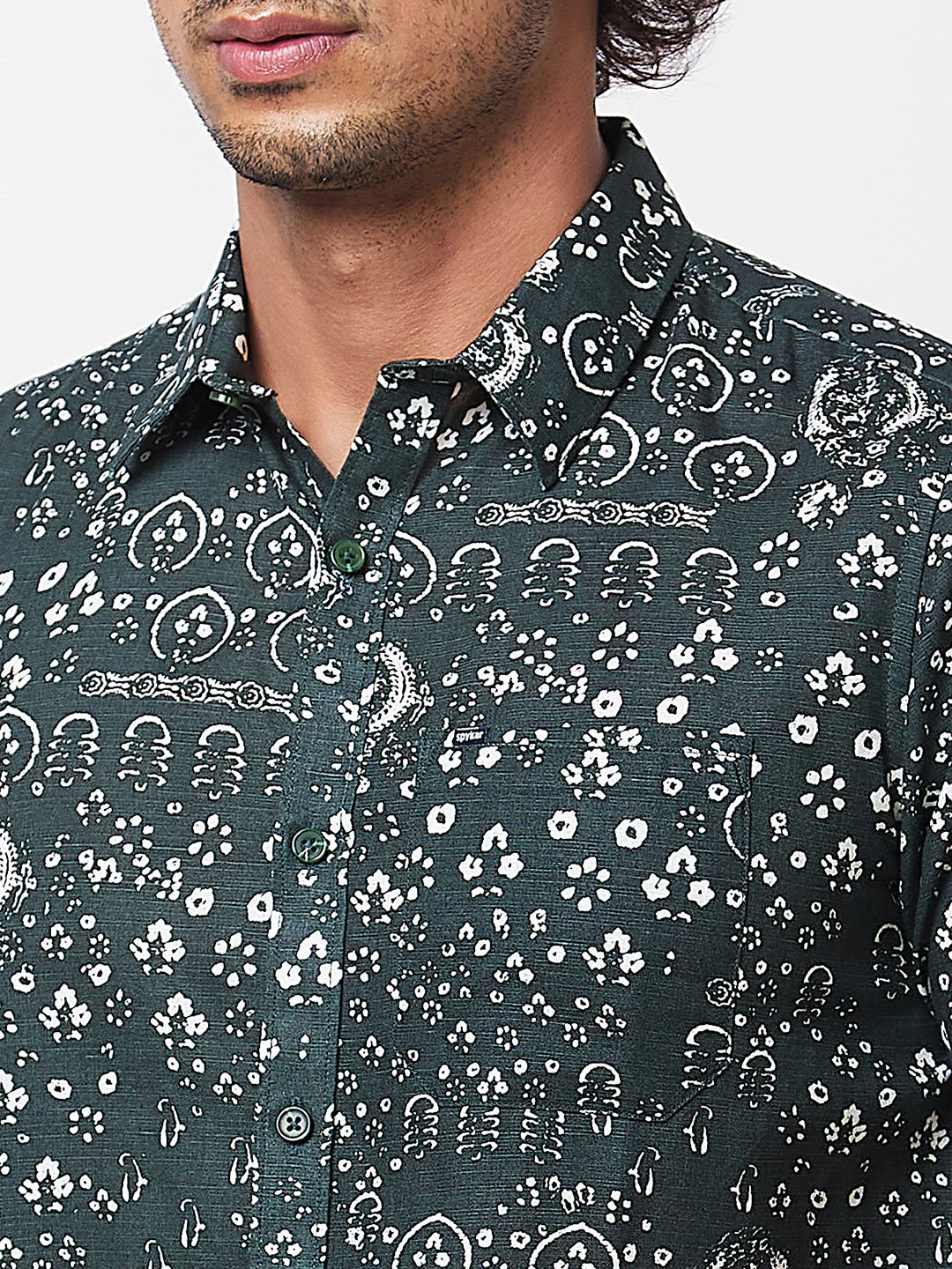 Men Shirt Print Green Regular Fit - Image 5