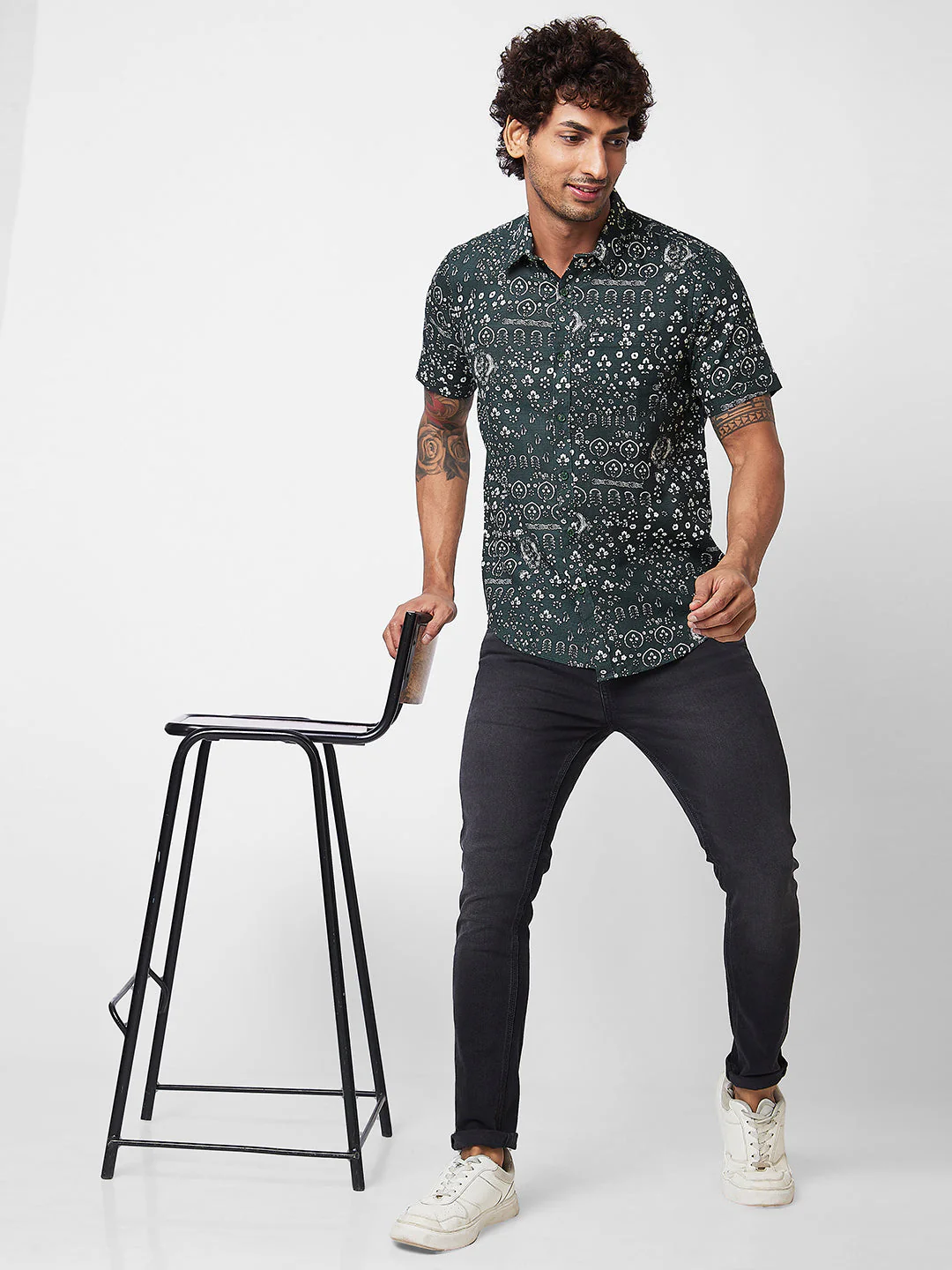 Men Shirt Print Green Regular Fit - Image 6