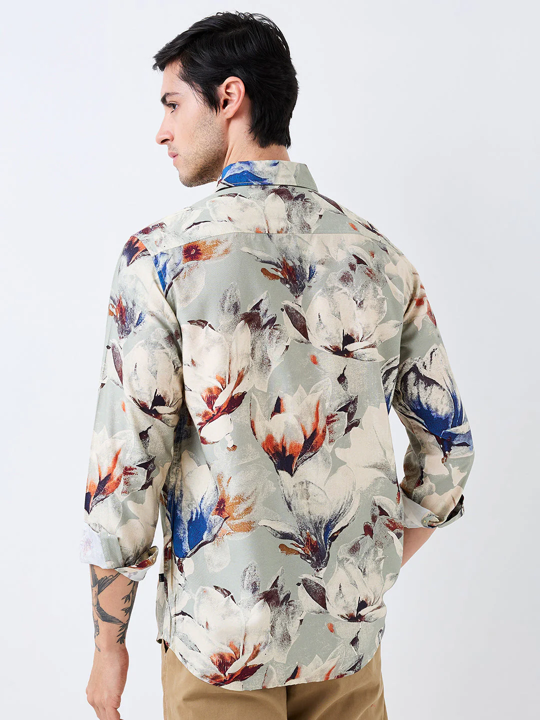 Men Shirt Print Grey Slim Fit - Image 5