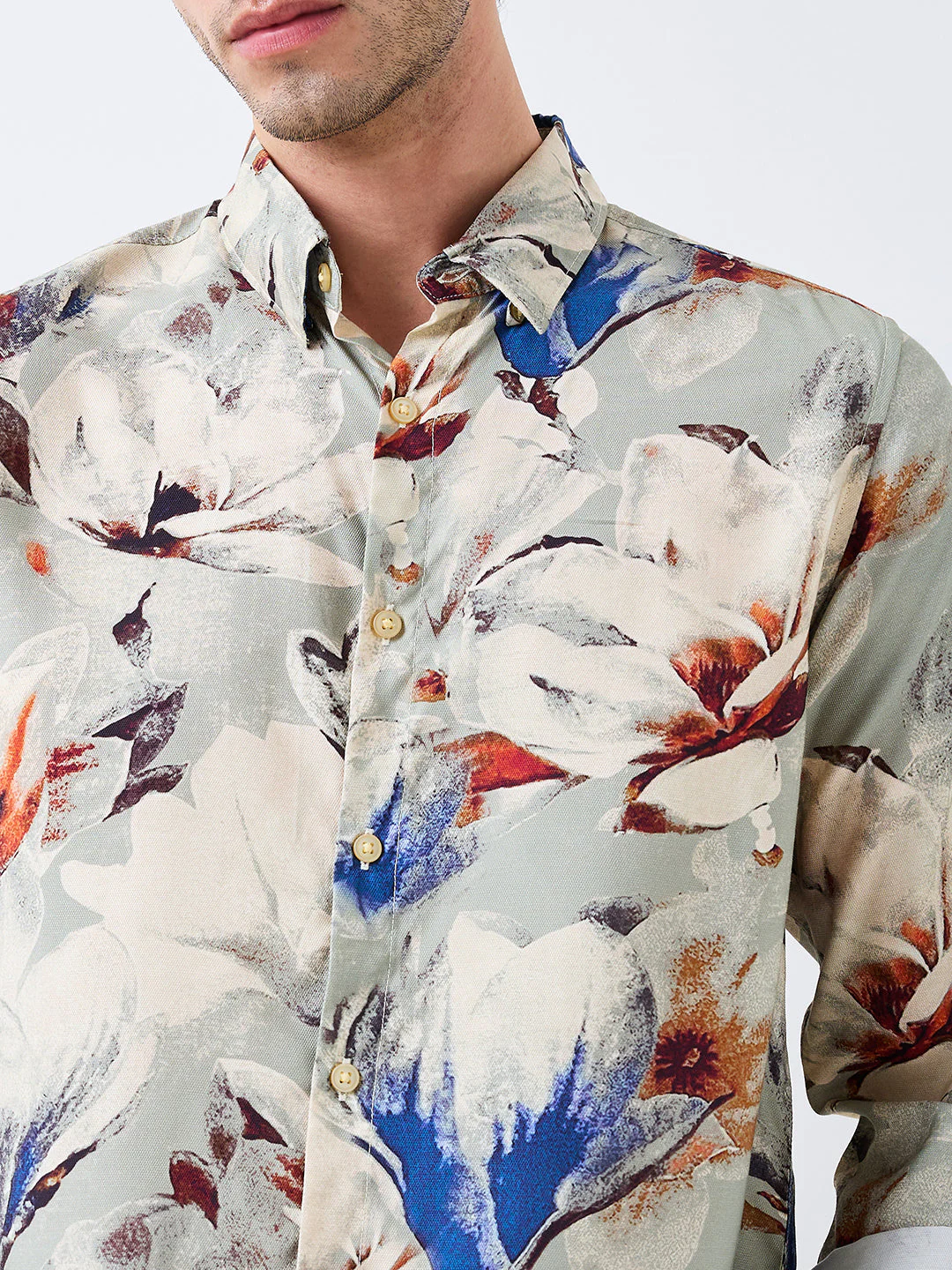 Men Shirt Print Grey Slim Fit - Image 6