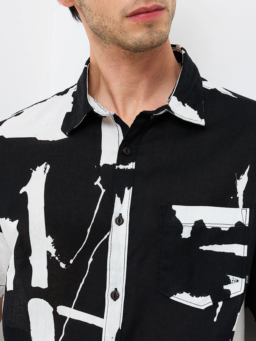 Men Black Slim Fit Printed Half Sleeve Shirt - Image 6