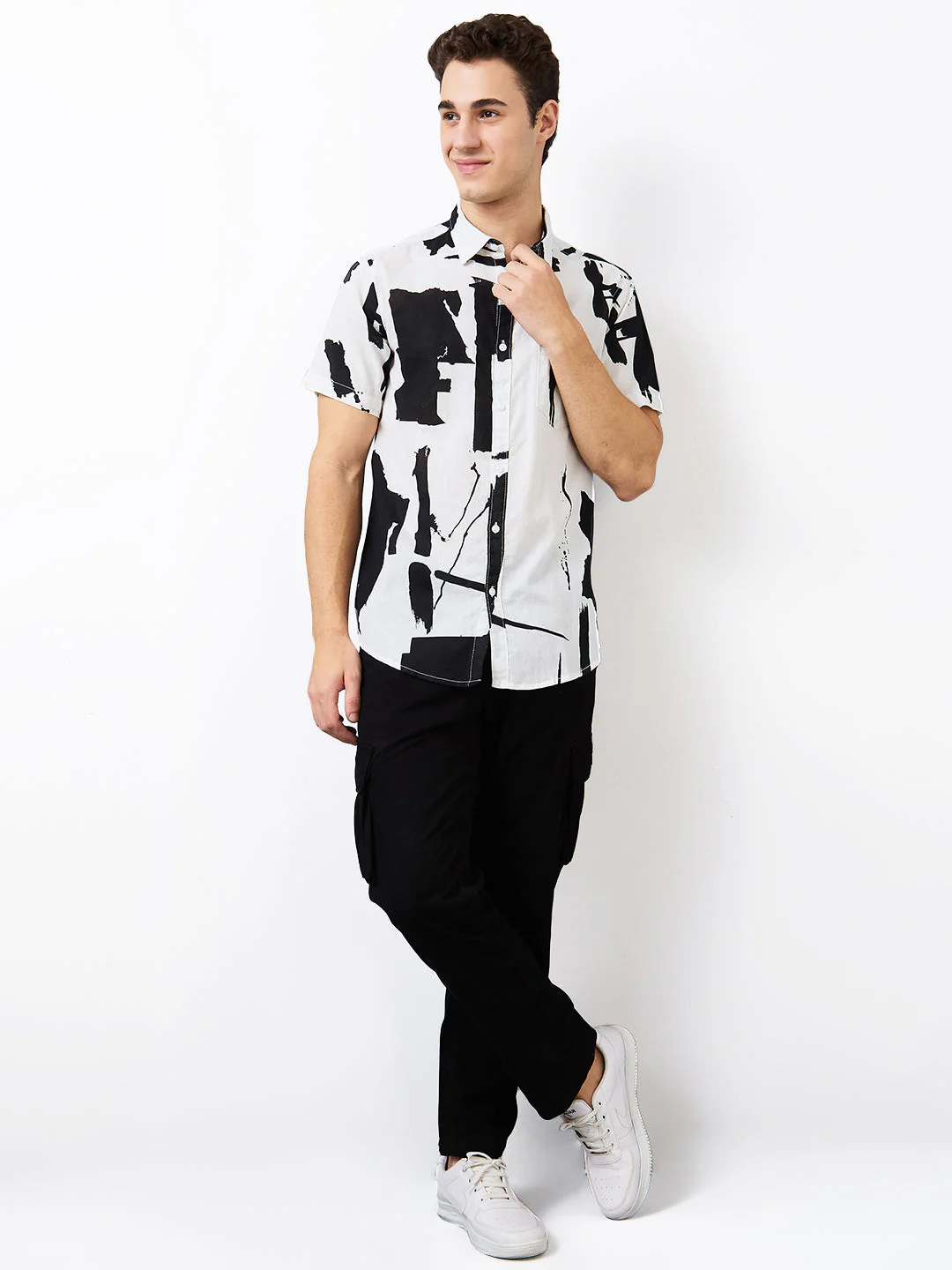 Men White Slim Fit Printed Half Sleeve Shirt - Image 5