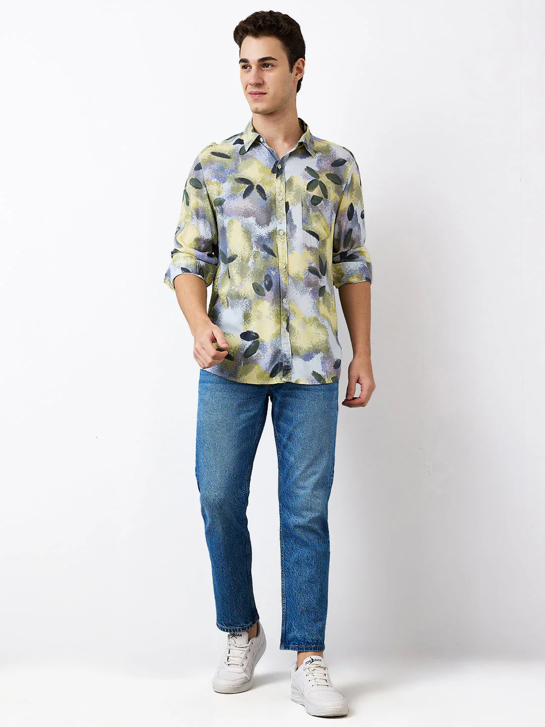 Men Shirt Print Blue Slim Fit - Image 2